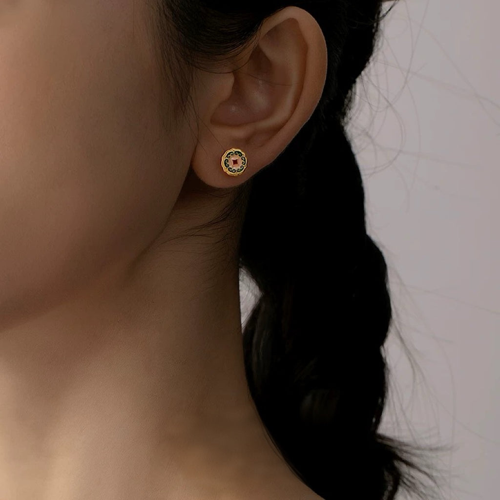 Oriental Enamel Stud Earrings