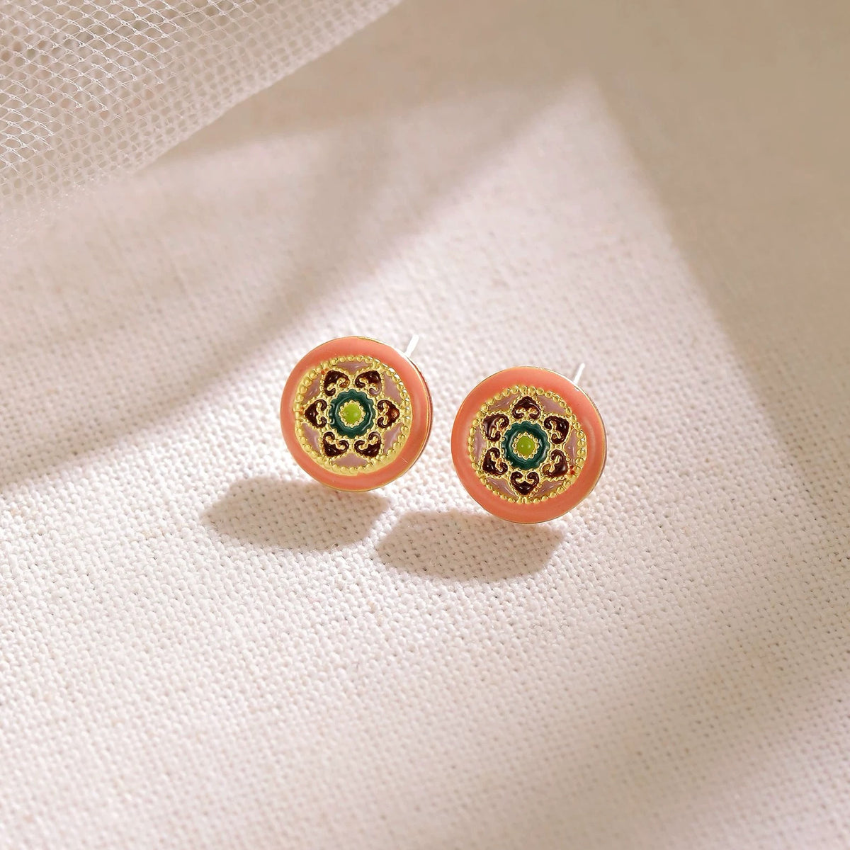 Blush Petal Enamel Stud Earrings