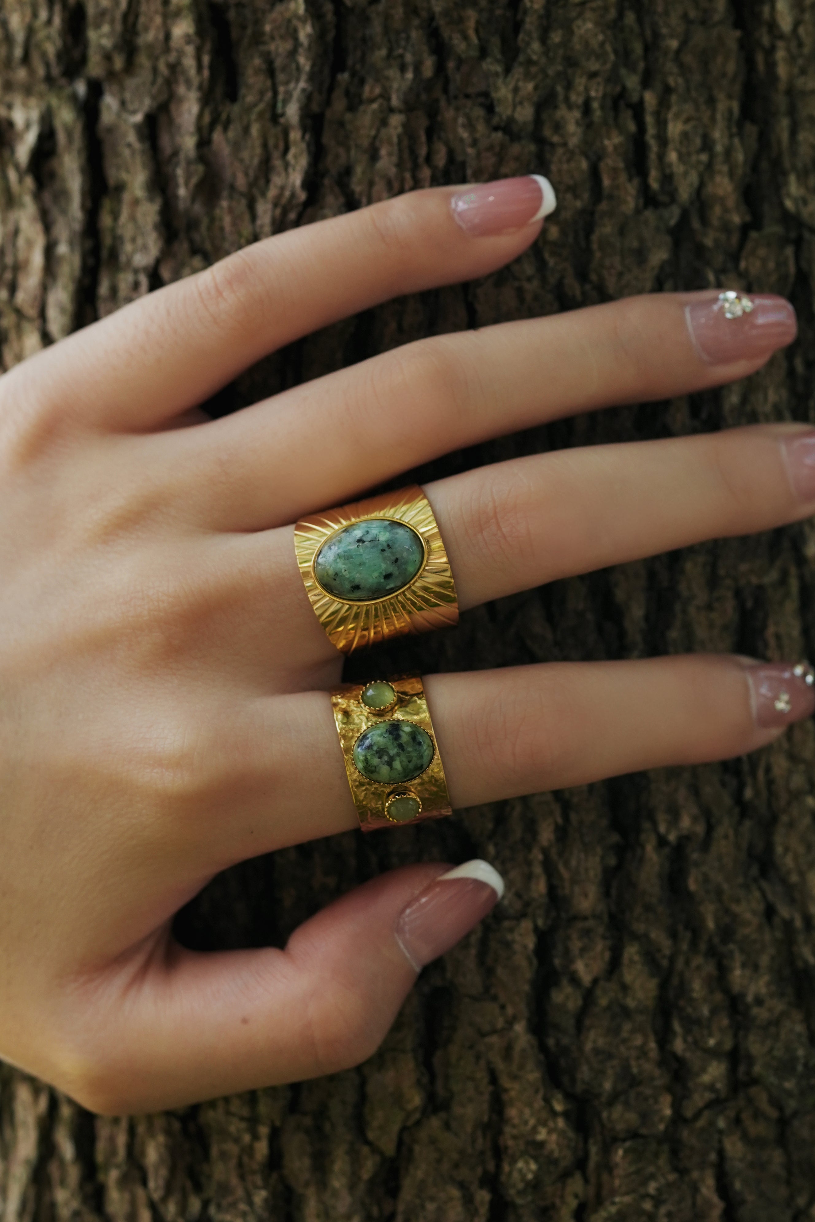 Turquoise Open Gold Chunky Rings