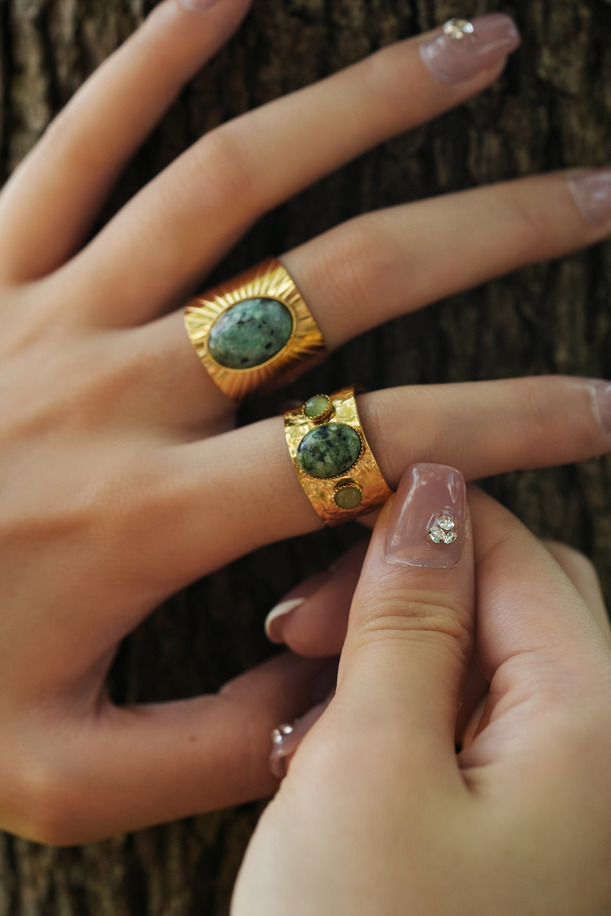 Turquoise Open Gold Chunky Rings