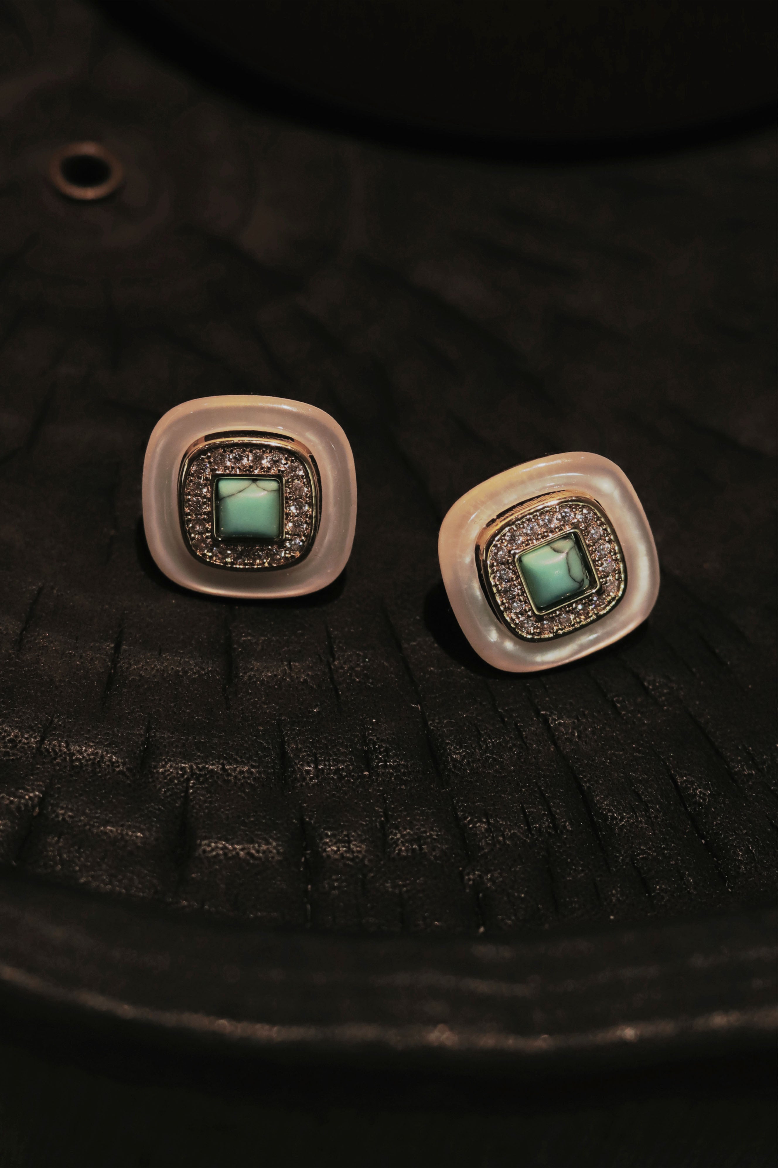 Square Natural Mother-of-pearl Blue Turquoise Earrings For Office Workers To Wear Daily