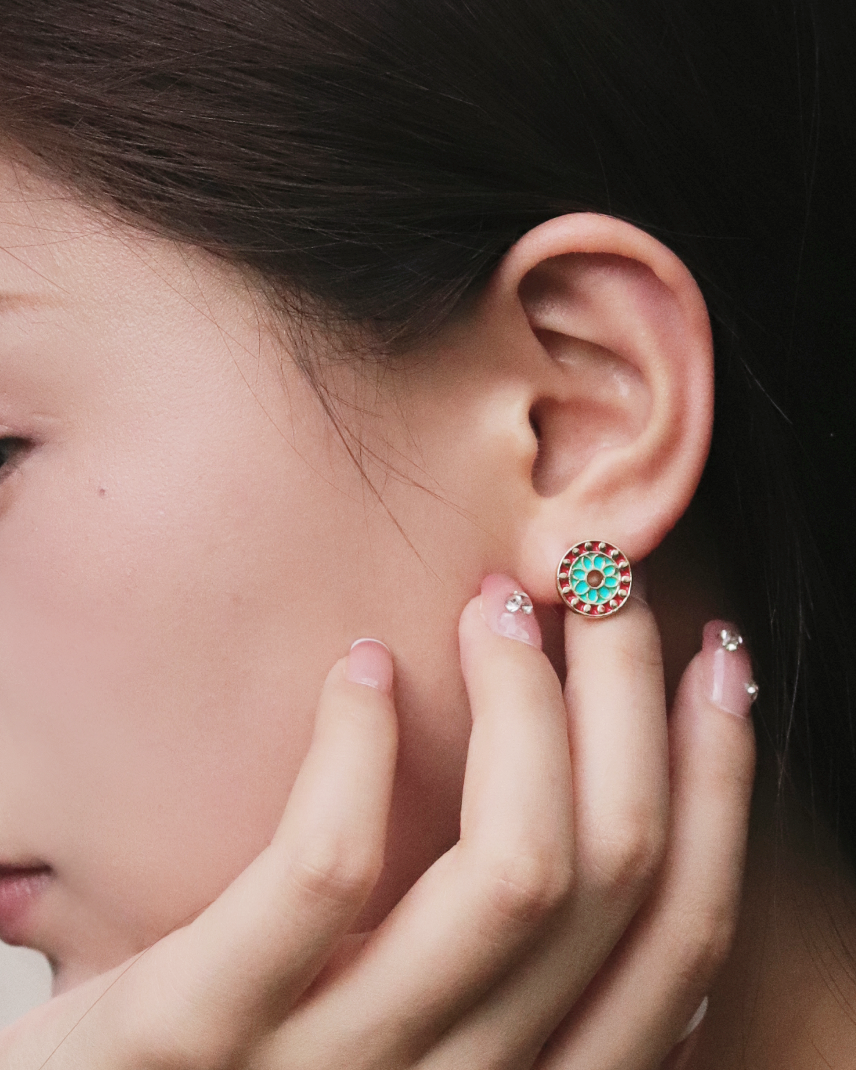 Cloisonné Flower Stud Earrings