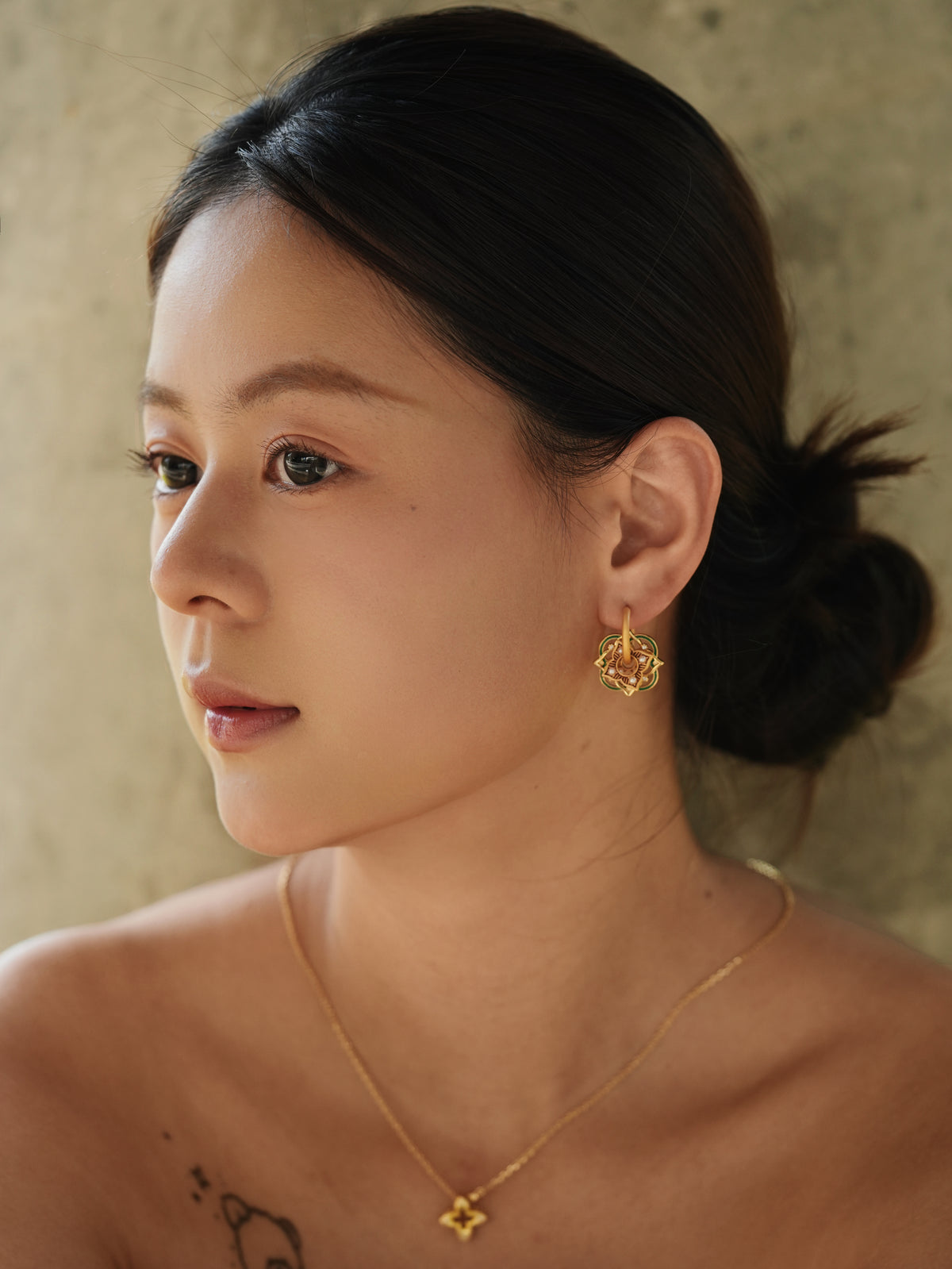 Oriental Flower Pearl Hoop Earrings