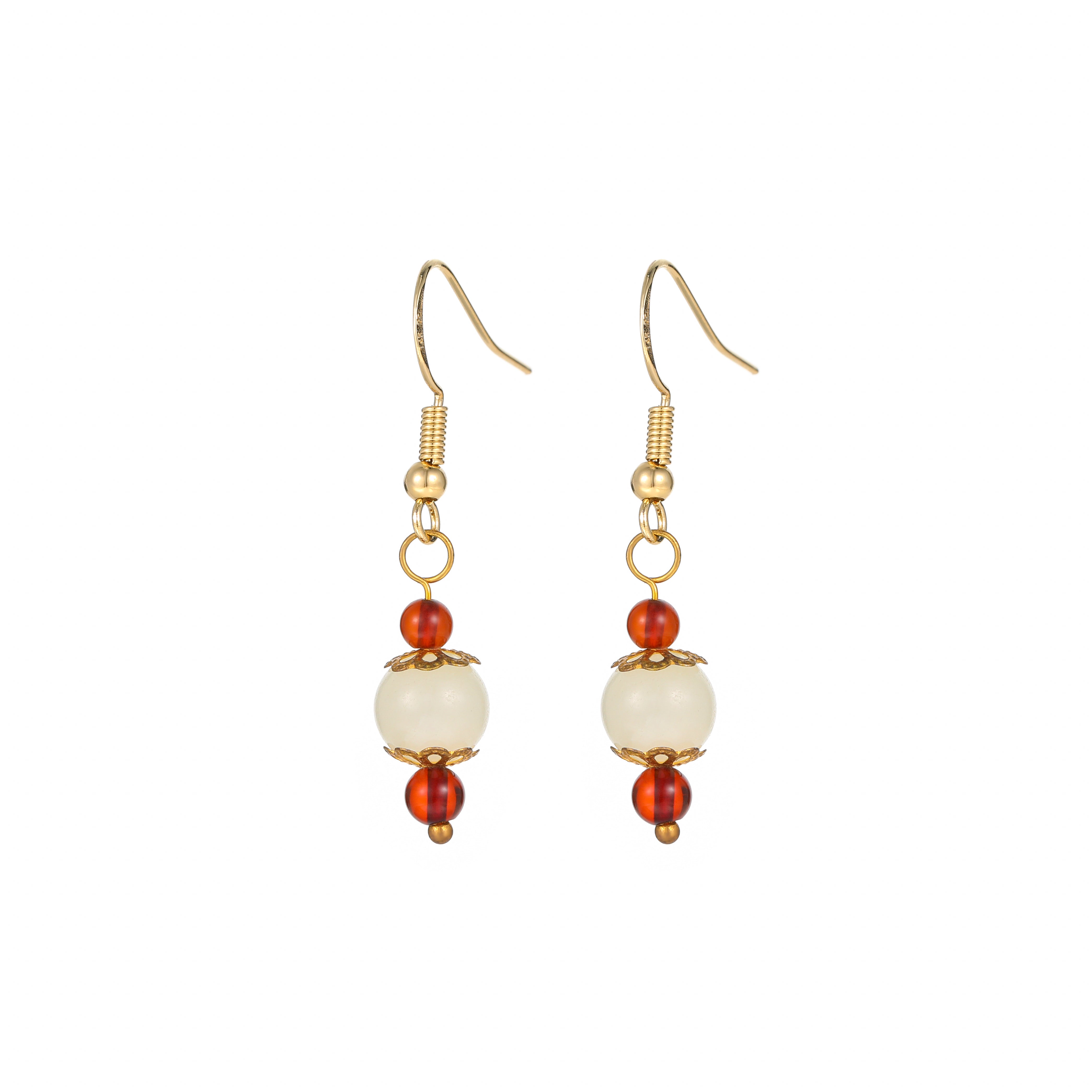 Natural Hetian Jade & Blood Amber Drop Earrings