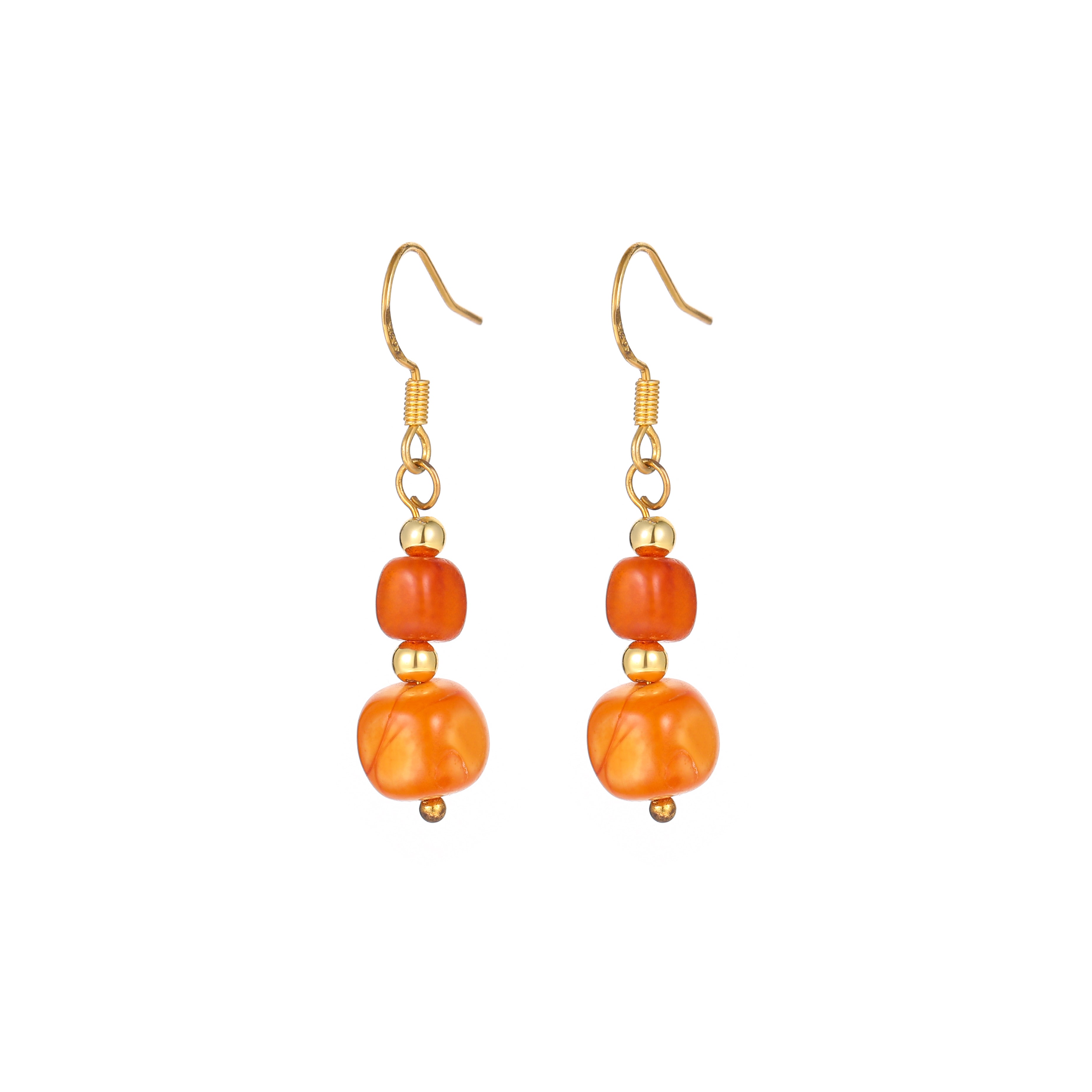 Handmade 14K Oriental Retro Amber Beaded Earrings with Pumpkin Design for Girls