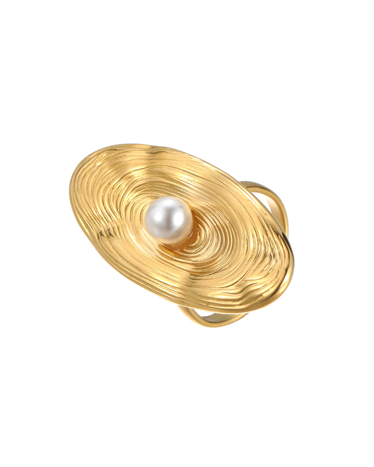 Minimalist Stainless Steel Pearl Disc Open Ring