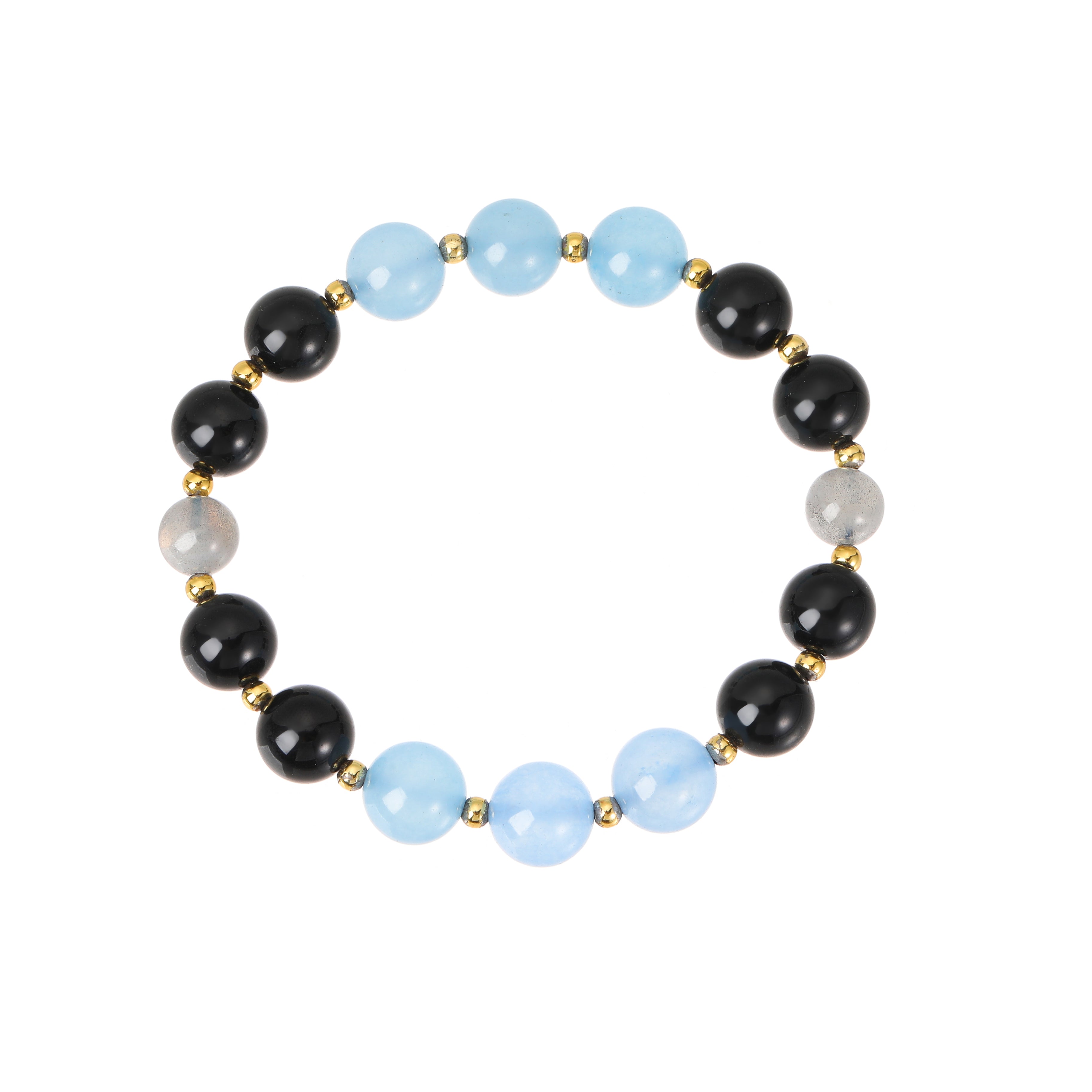 Natural Aquamarine and Obsidian Bracelet