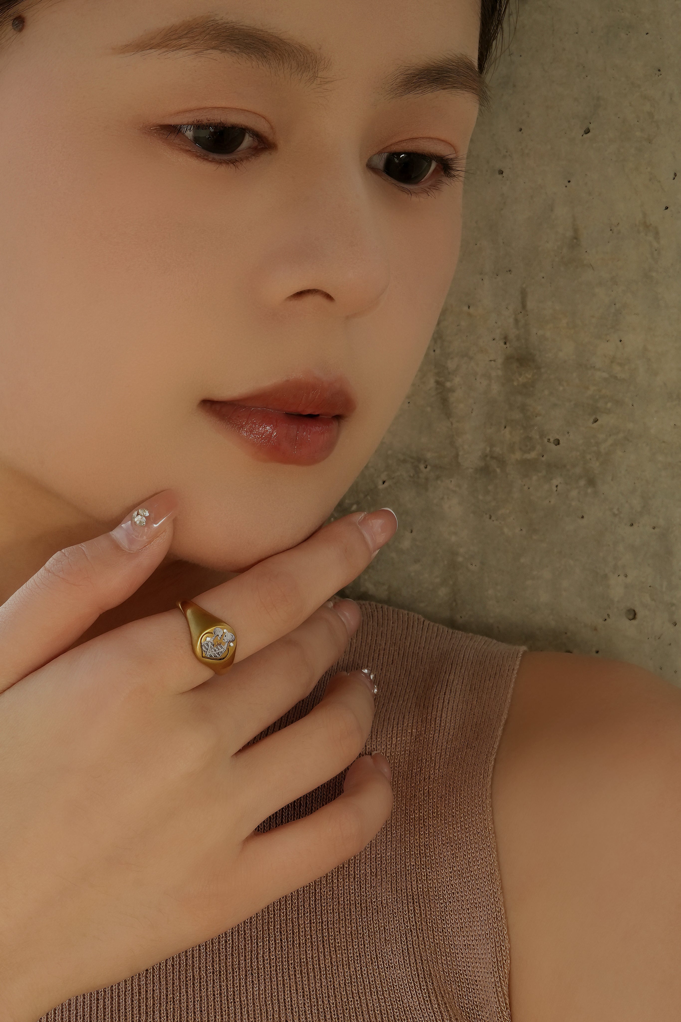 Minimalist Gold Skull Couple Ring – Eternal Love Heart