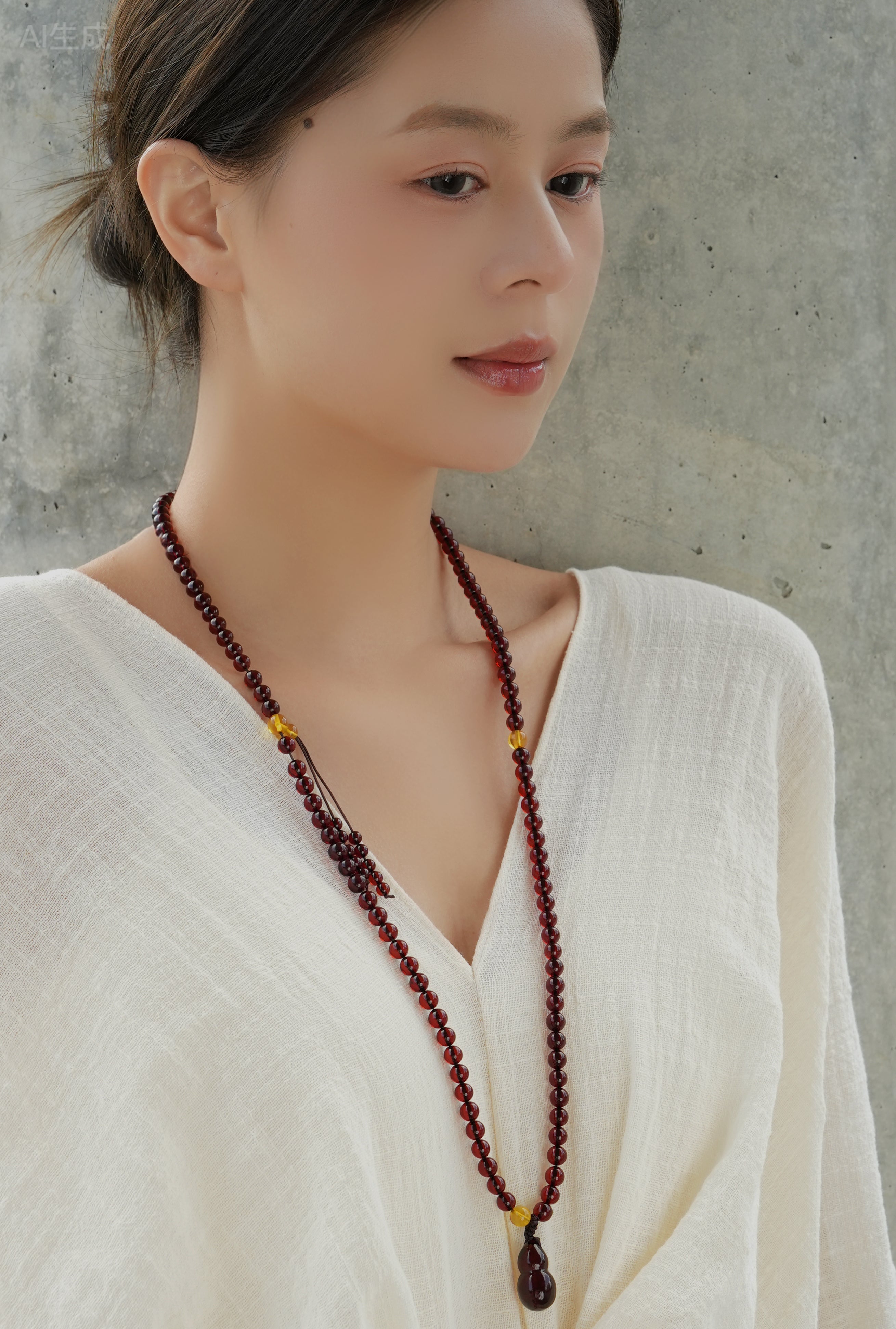 Handmade Blood Amber Bead Necklace – 108 Beads Multi-layer Bracelet