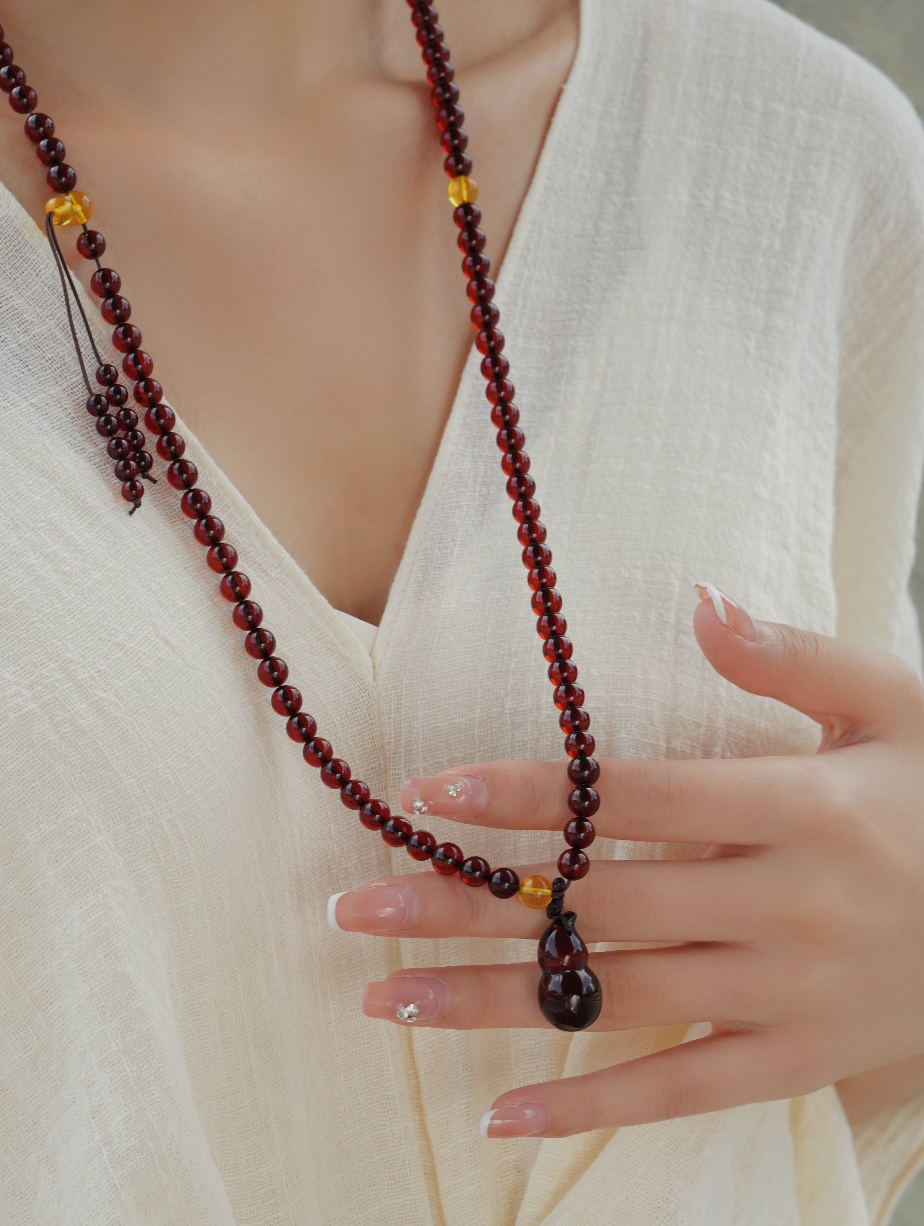 Handmade Blood Amber Bead Necklace – 108 Beads Multi-layer Bracelet