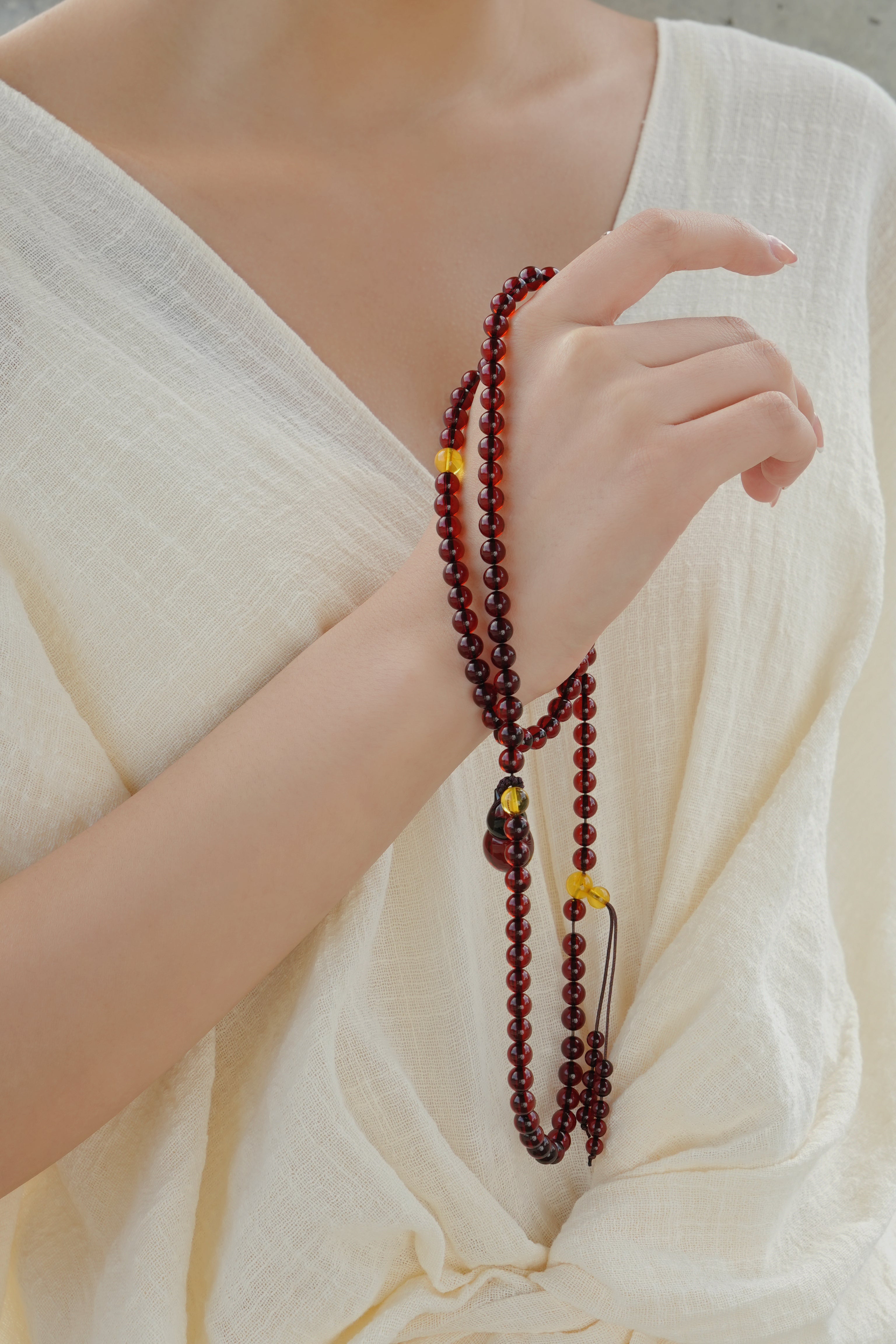 Natural Blood Amber 108 Mala Beads