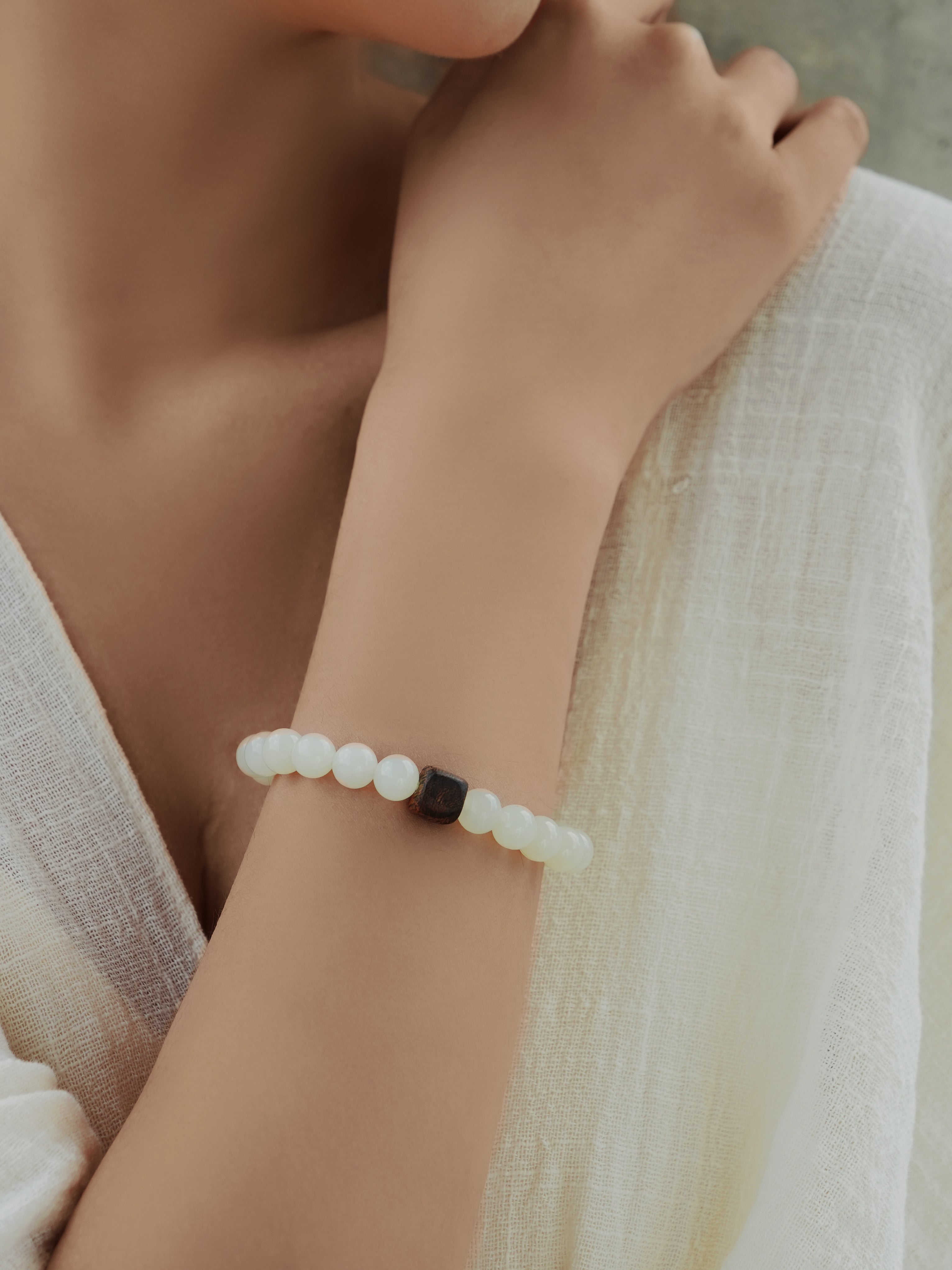 DIY handmade Beaded Wooden Beads Zen Hetian Jade Agarwood Bracelet Blessing Bracelet