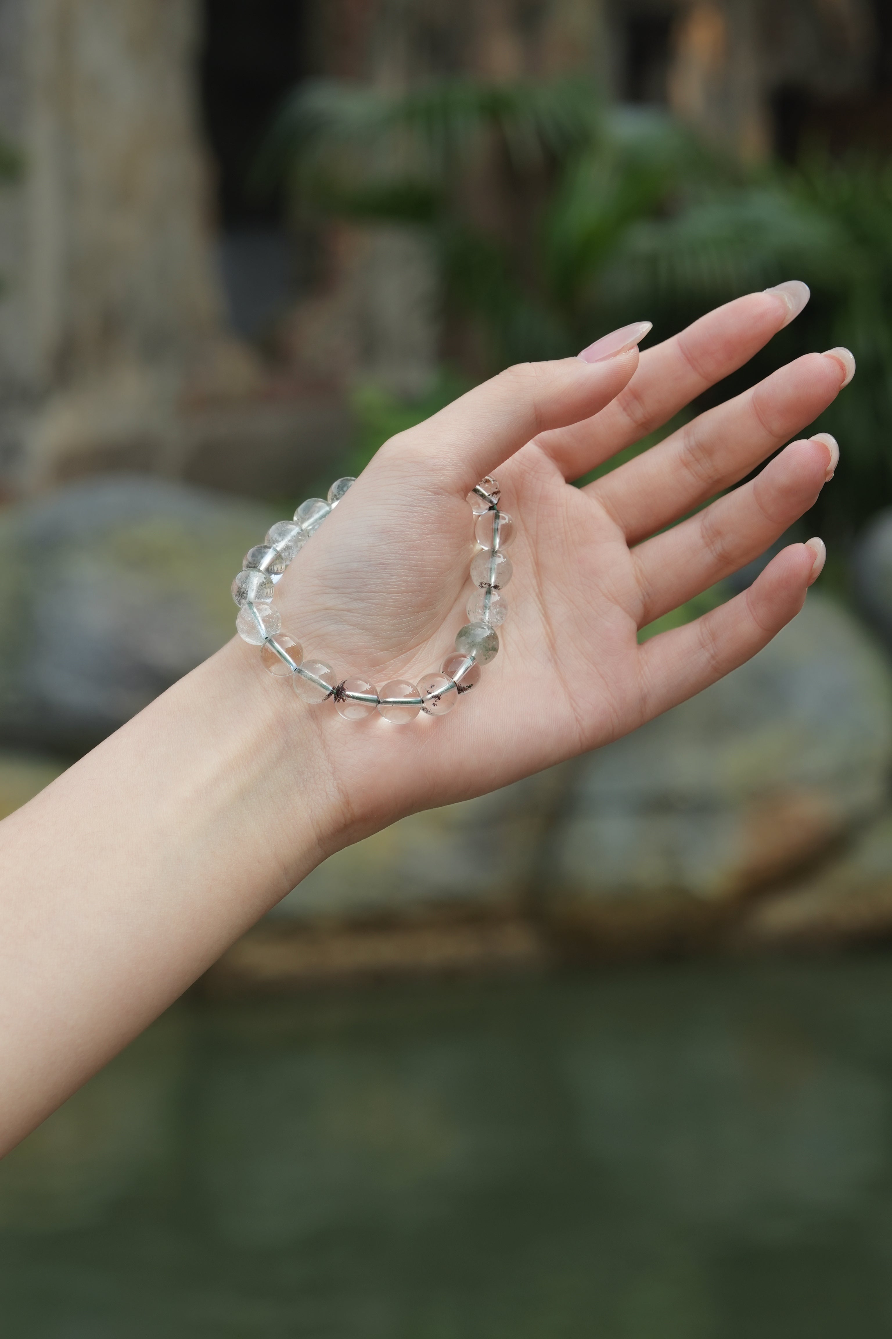 DIY Handmade Beaded Natural Green Ghost Bracelet Pure Healing Crystal Bracelet