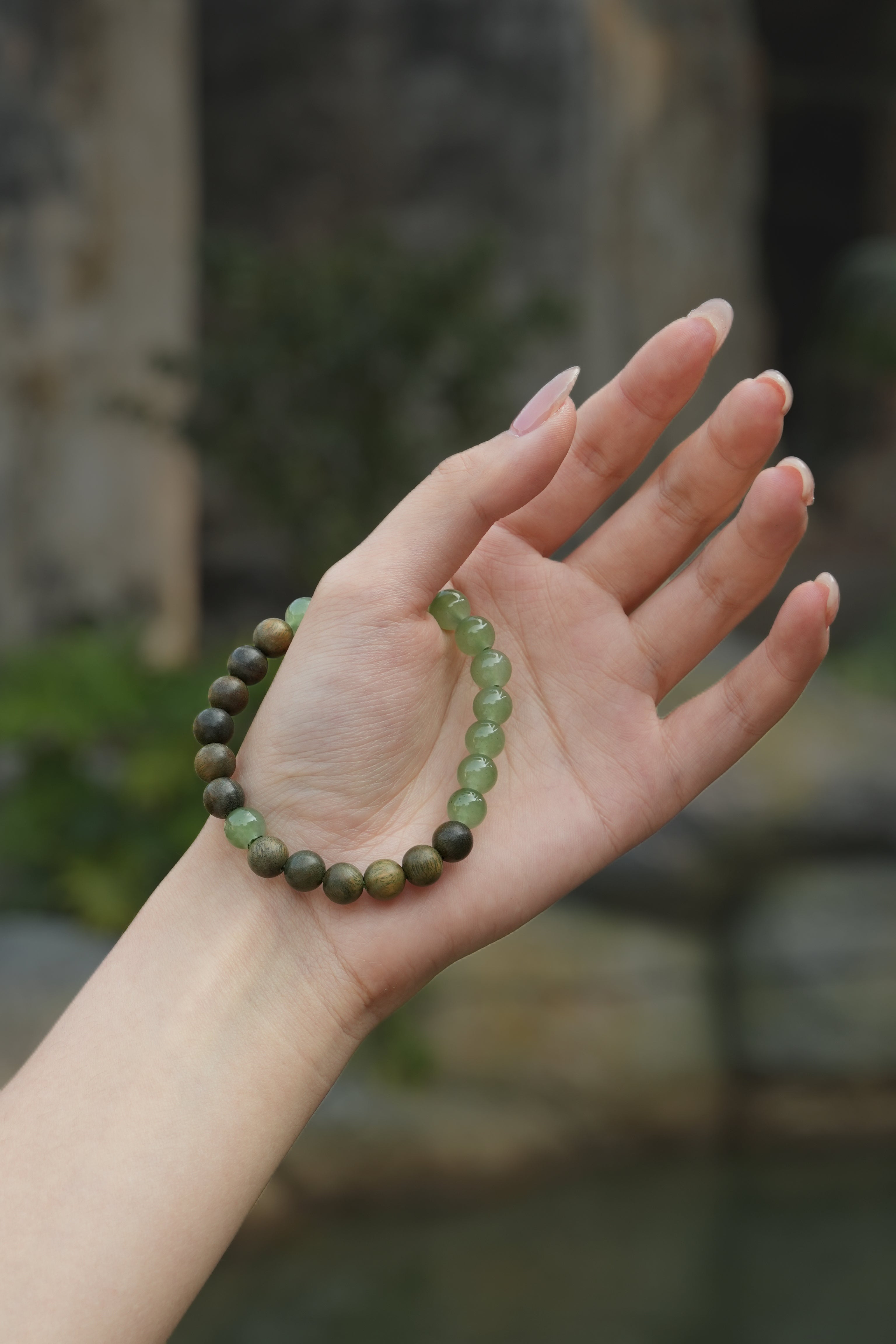 Handmade Beads Zen Elegant Oriental Natural Jade Green Sandalwood Bracelet Blessing Bracelet
