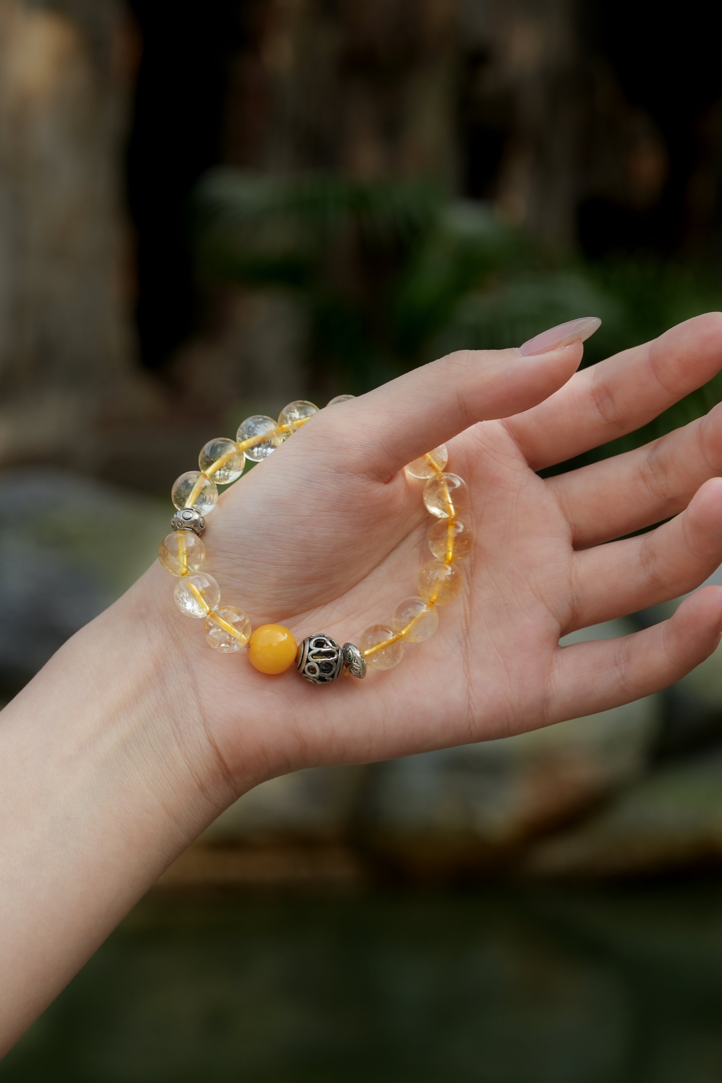DIY Handmade Beaded Natural Yellow Crystal Mala Bracelet Citrine Fortune Blessing Bracelet