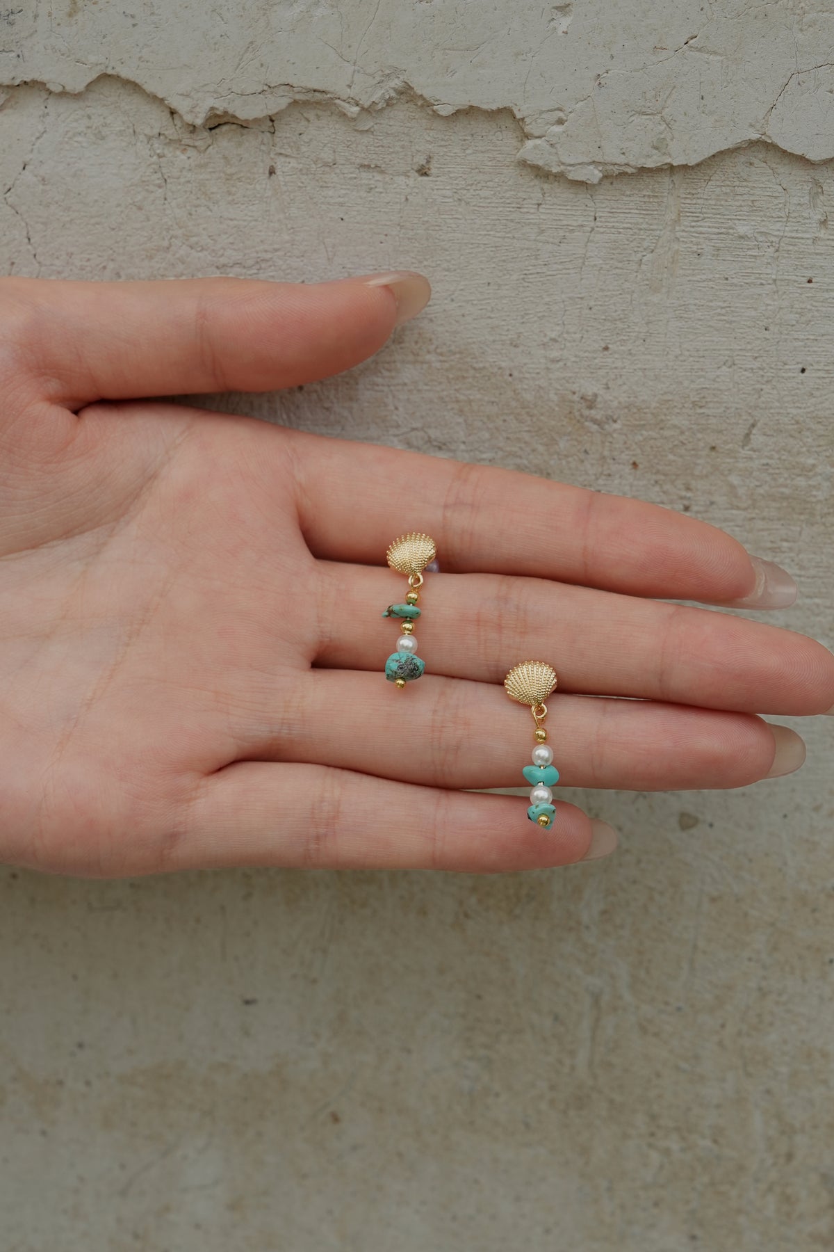 Turquoise & Seashell Pearl Drop Earrings