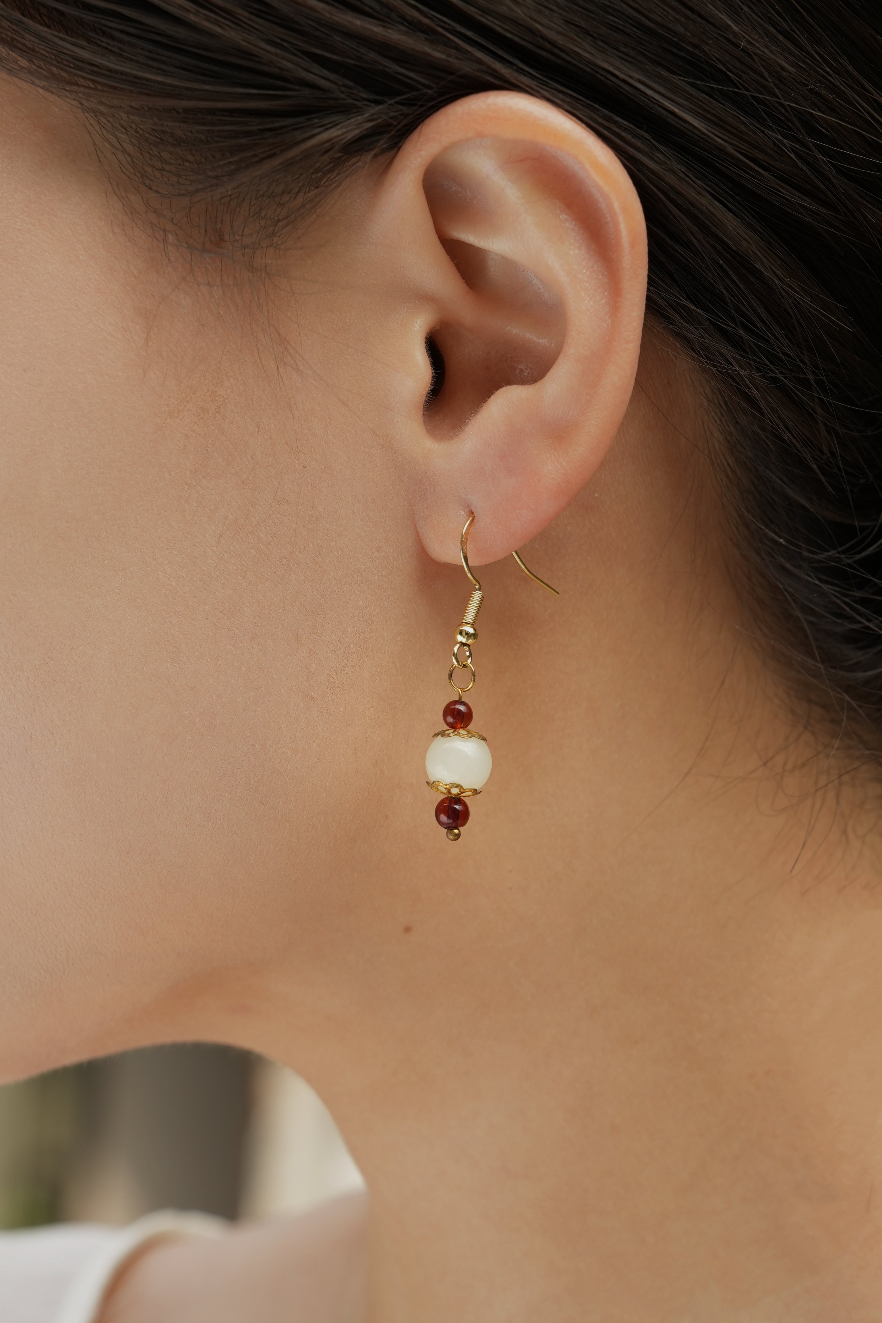 Natural Hetian Jade & Blood Amber Drop Earrings