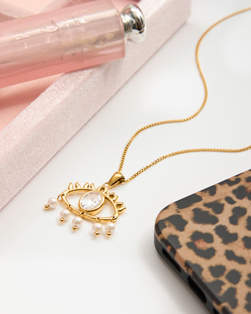 White Crystal Evil Eye Necklace