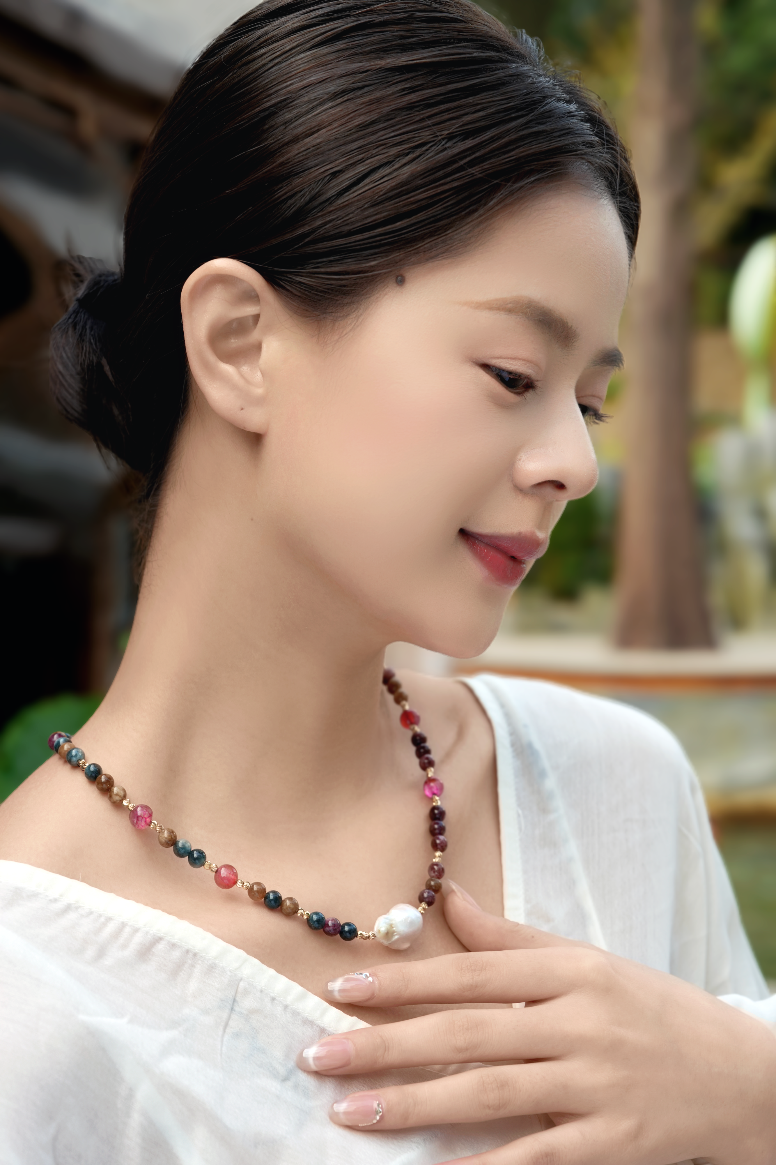 Dopamine Vintage Pearl & Multi-Stone Necklace