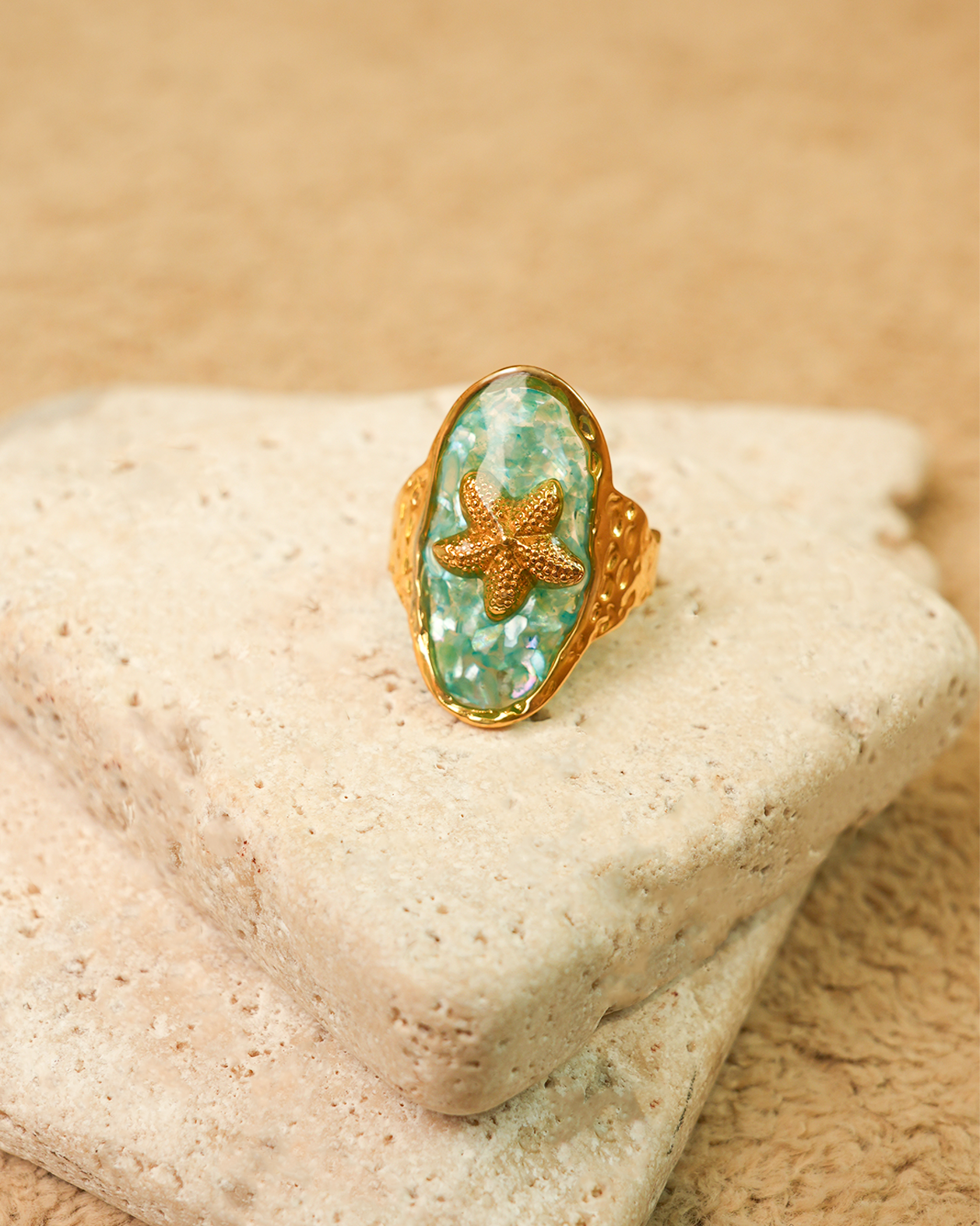 starfish shell ring waterproof stainless steel