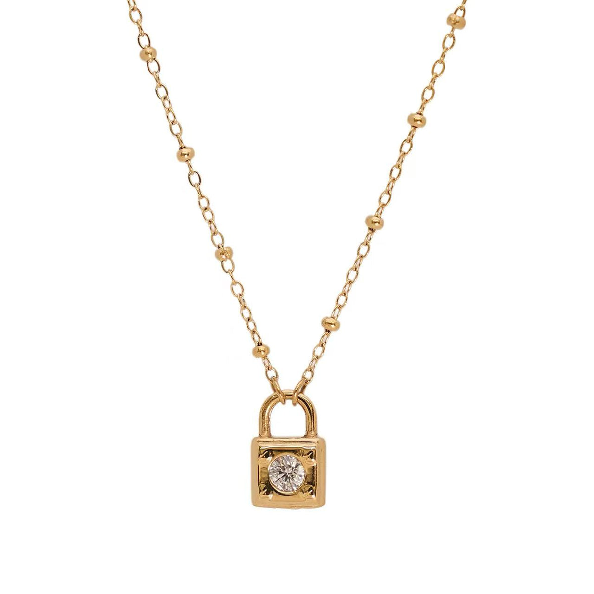Zircon Lock Pendant Stainless Steel Necklace