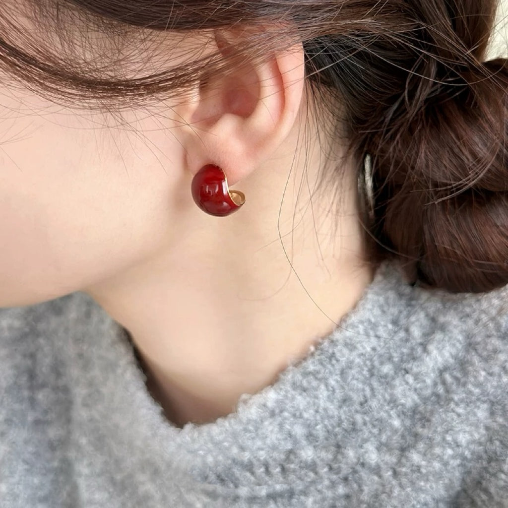 YUHE Red Retro Bead Earrings | Elegant Oriental Charm