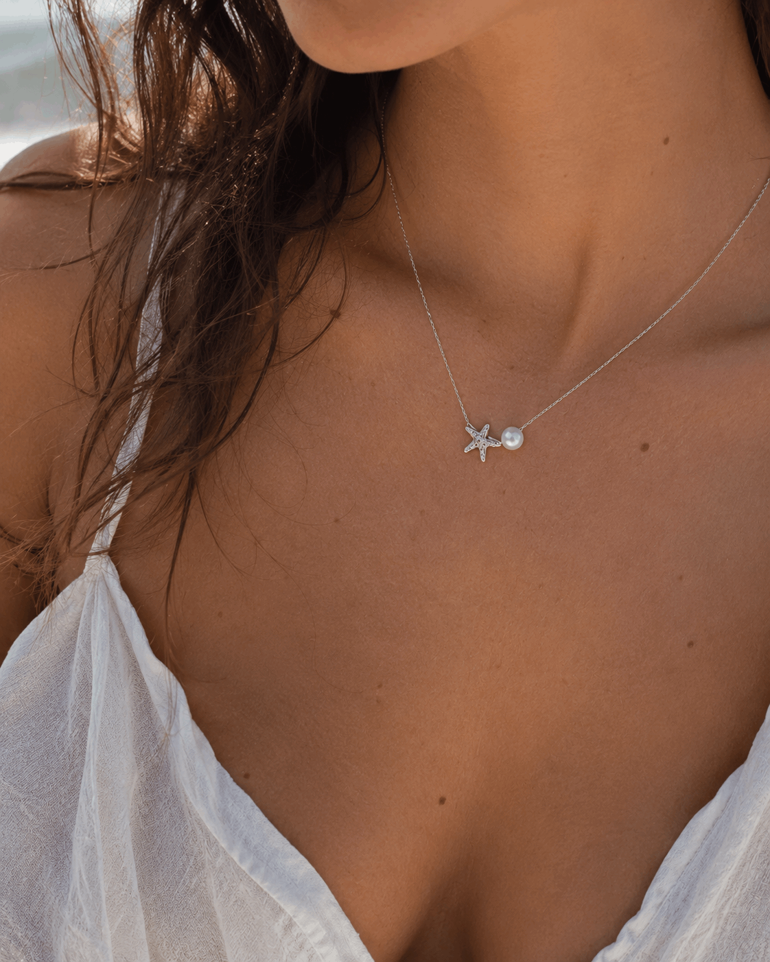 Silver Starfish & Pearl Necklace