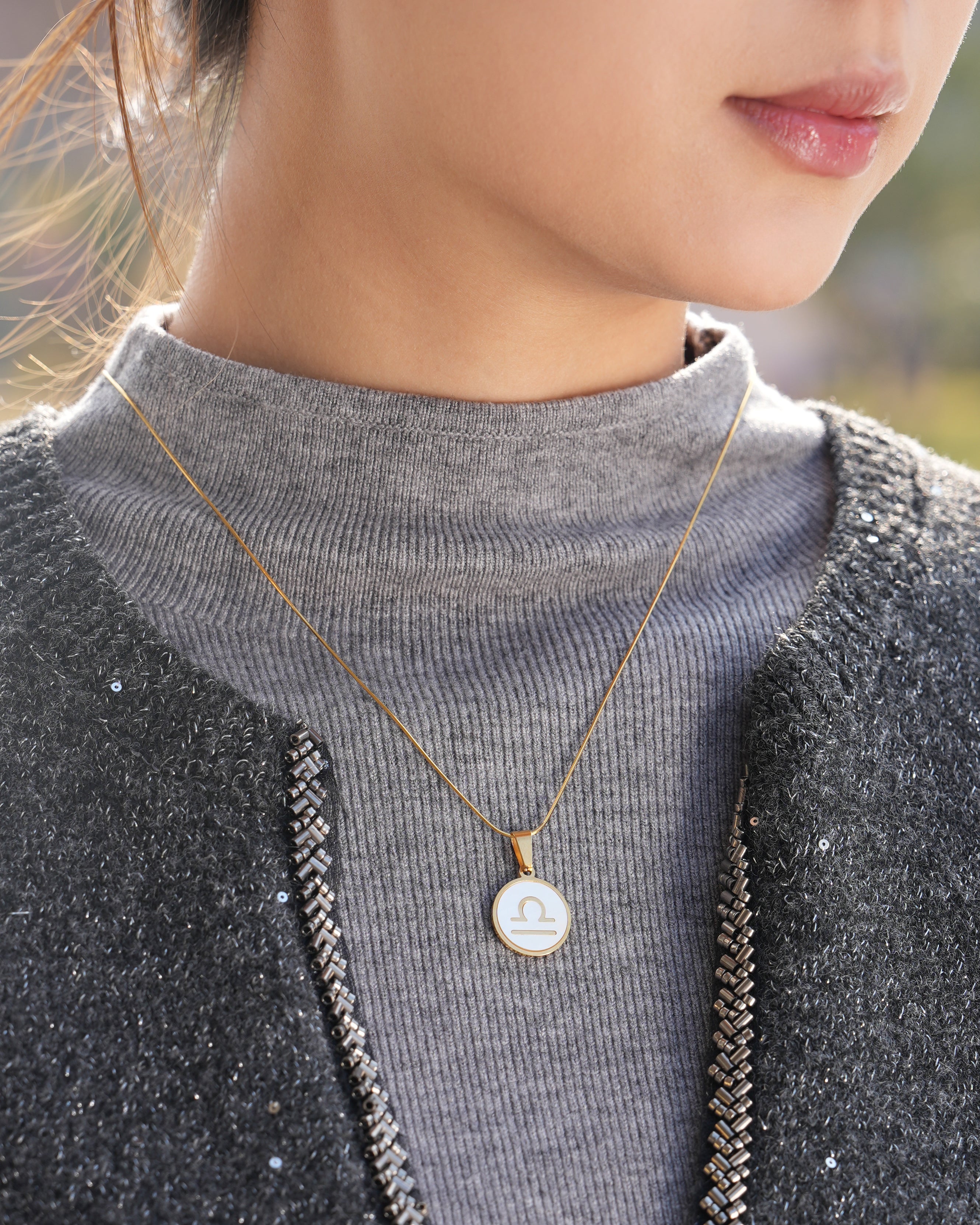 Libra Zodiac Mother of Pearl Charm
