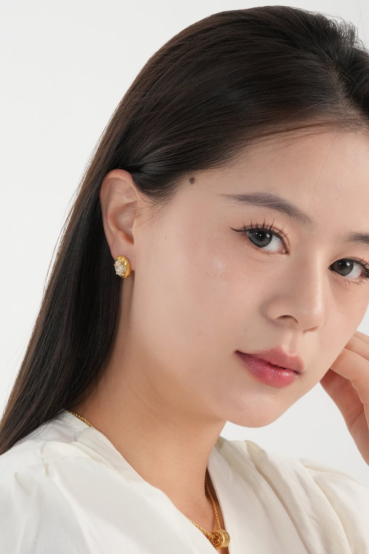 Vintage Brushed Gold Shield Stud Earrings