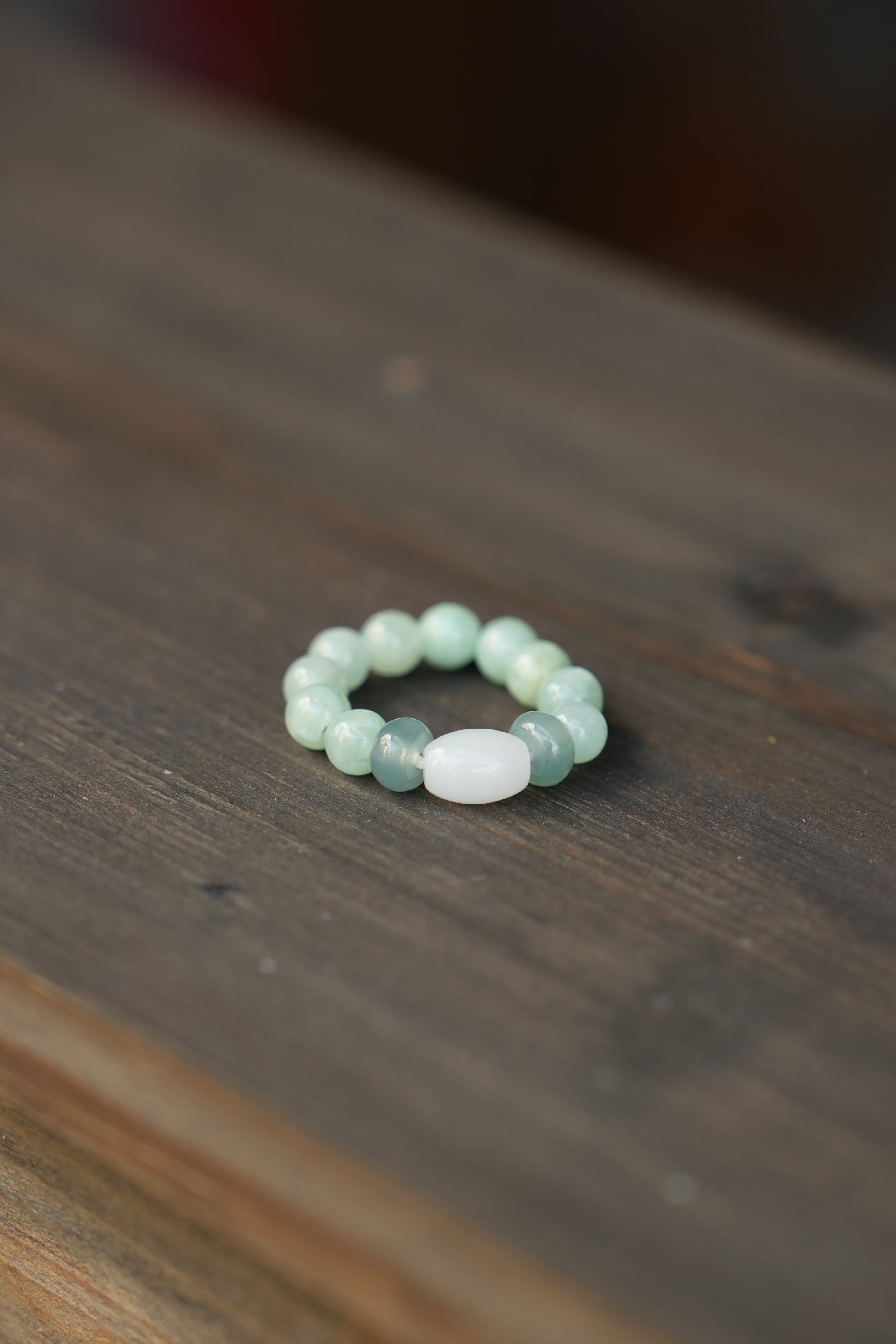 Natural Green Jade Beaded Ring