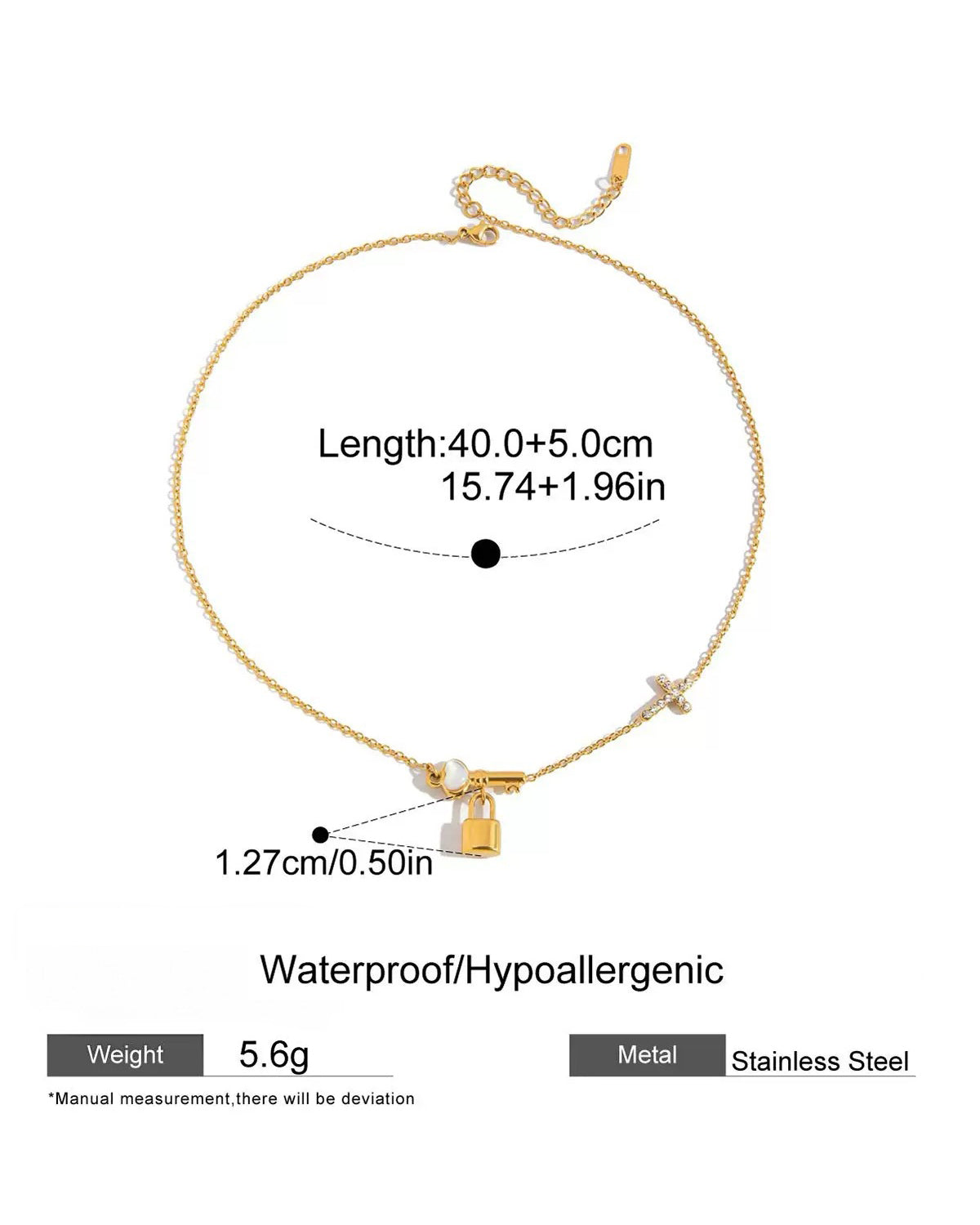 Key, Lock & Cross Stainless Steel Necklace