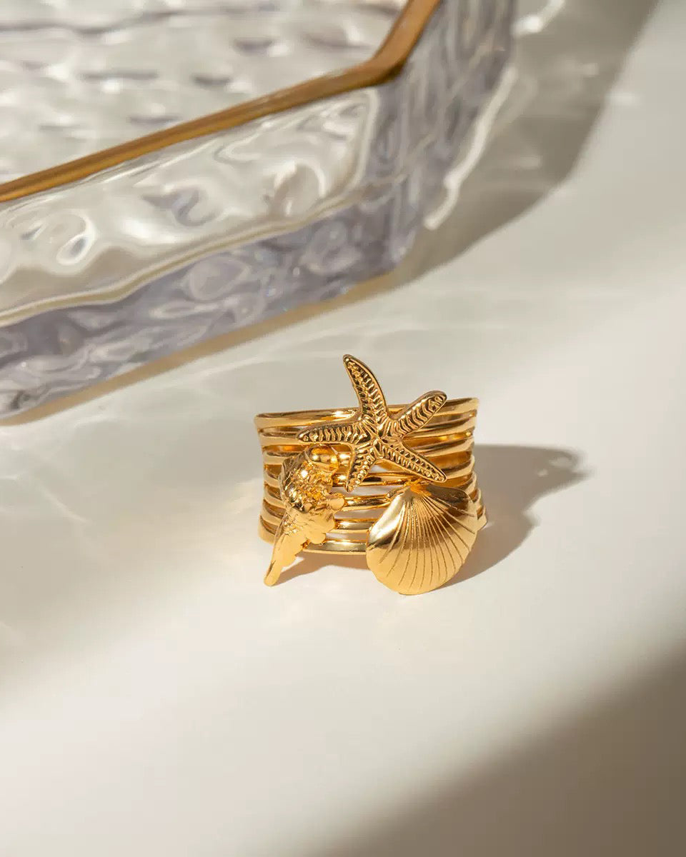Seashell & Starfish Statement Ring