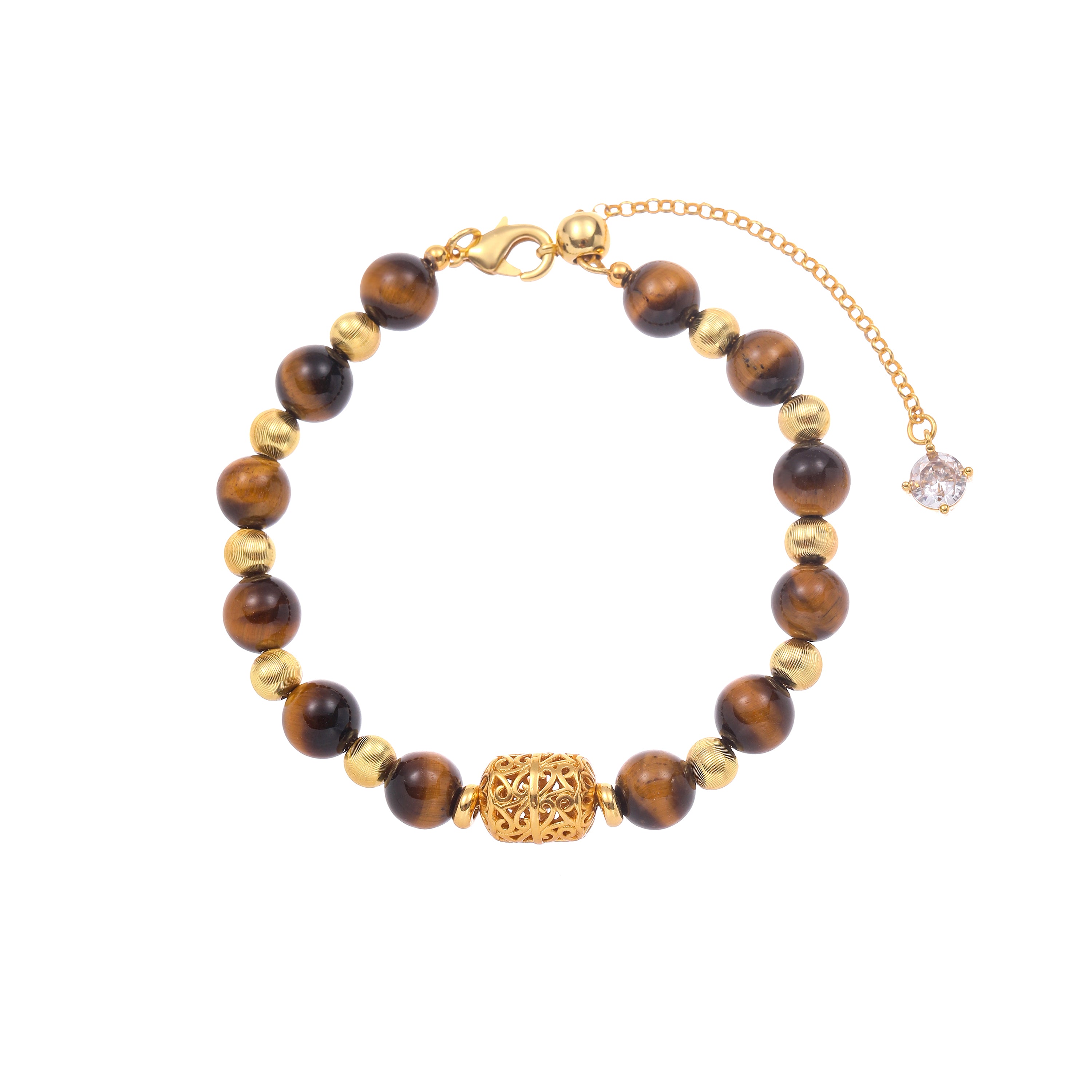 French Luxe Tiger Eye Cat's Eye Beaded Bracelet