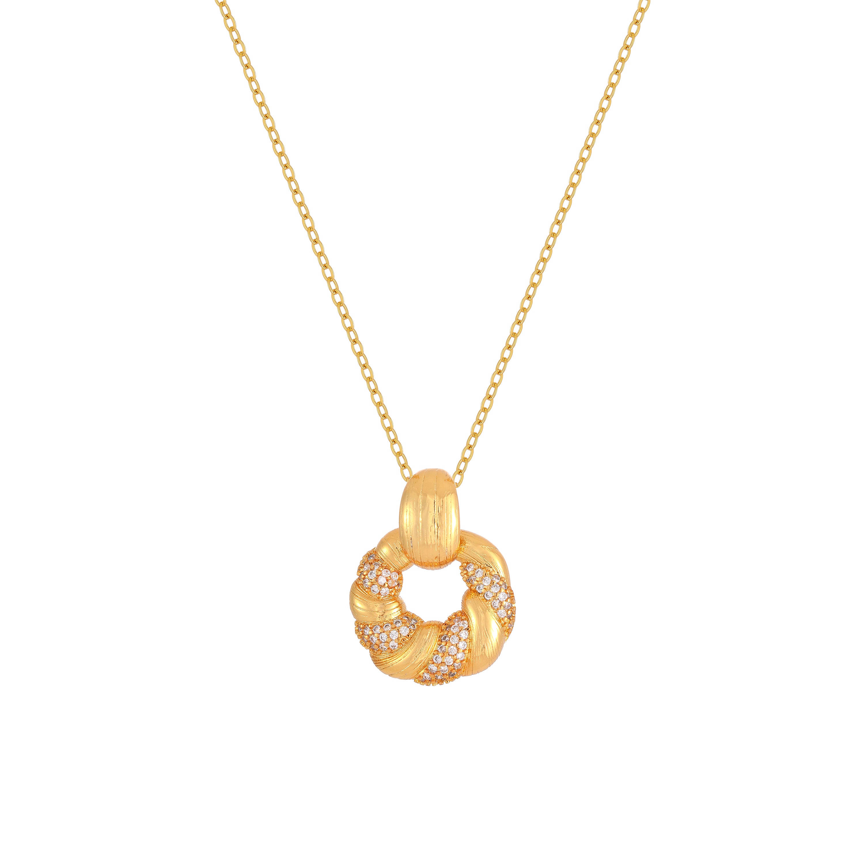 French Vintage Brushed Lucky Gem Pendant Necklace