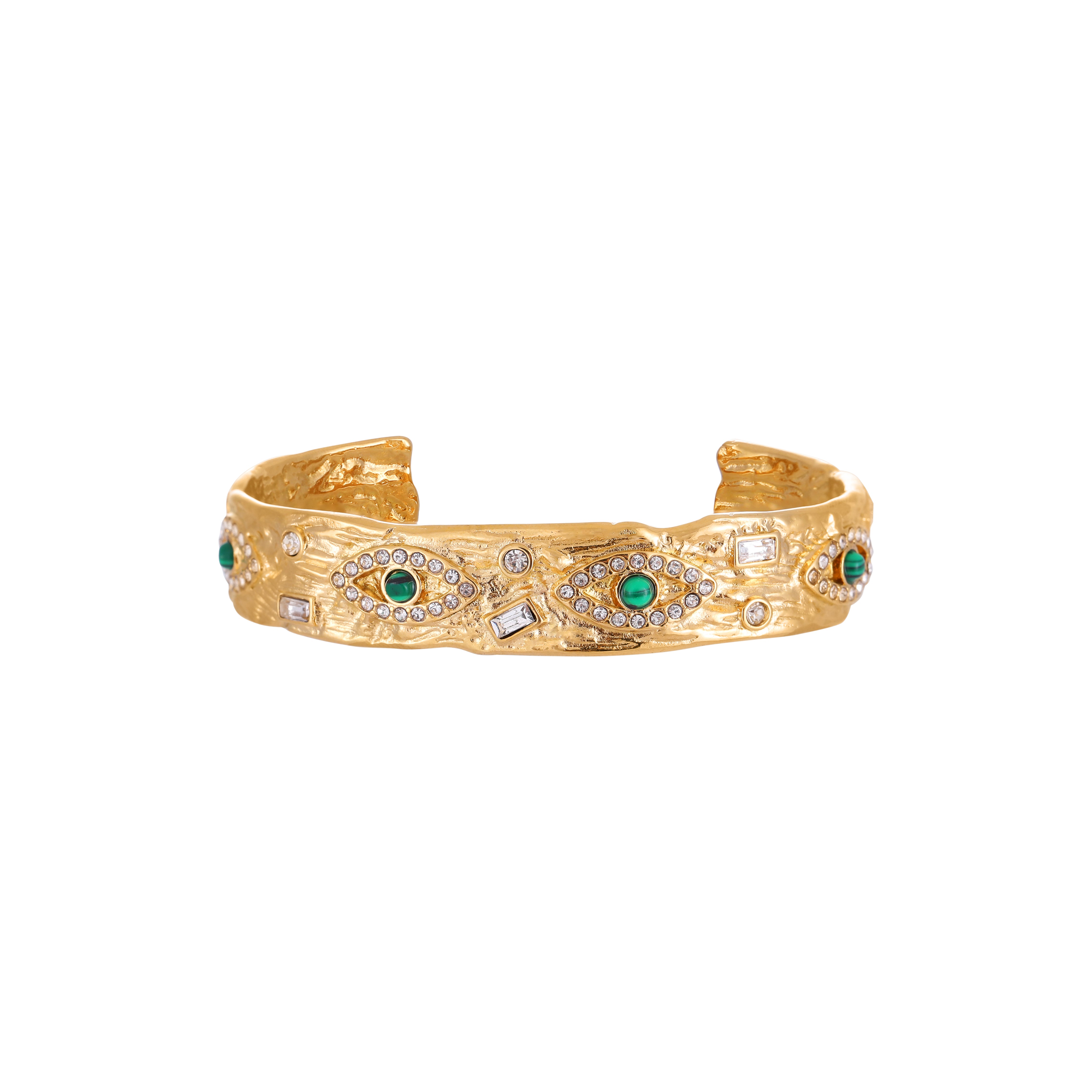 YUHE Vintage Malachite Evil Eye Textured Cuff Bracelet