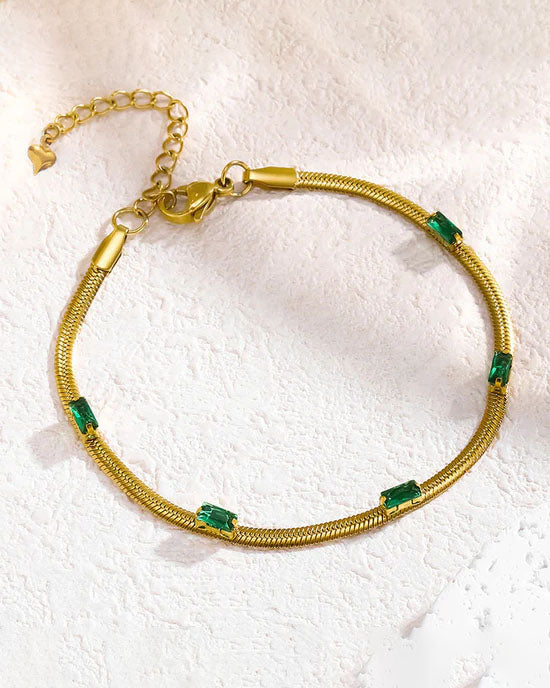 Green Zircon Snake Chain Bracelet