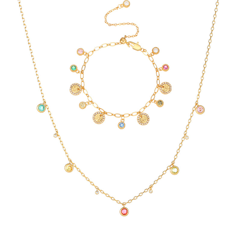Colorful Tourmaline Necklace and Bracelet 2PCS