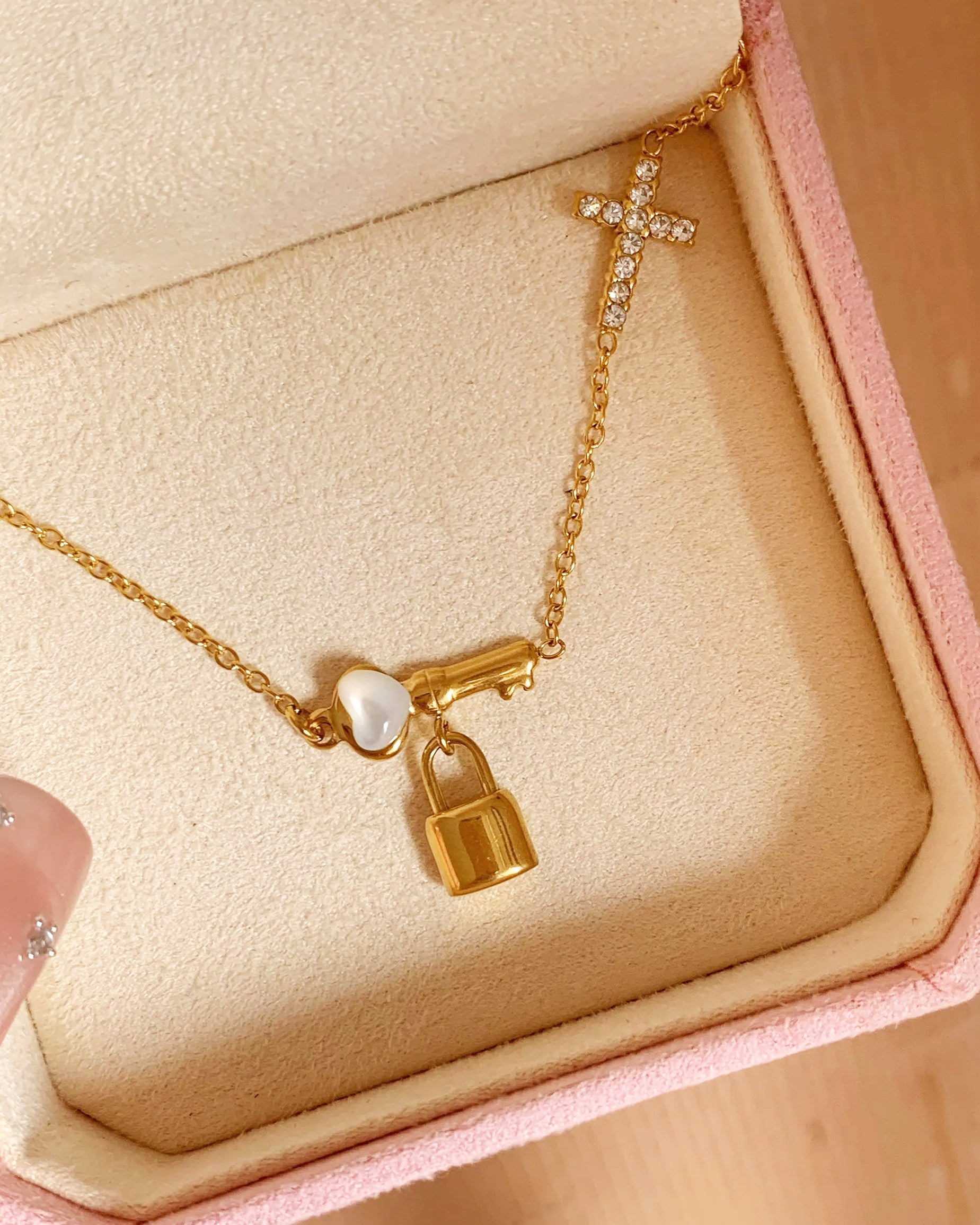 Key, Lock & Cross Stainless Steel Necklace