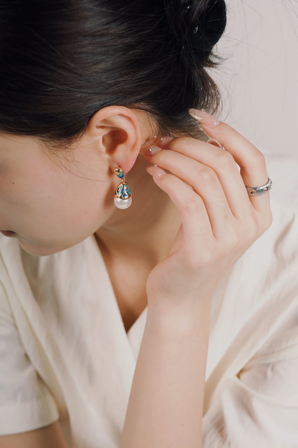 Baroque Pearl Enamel Drop Earrings
