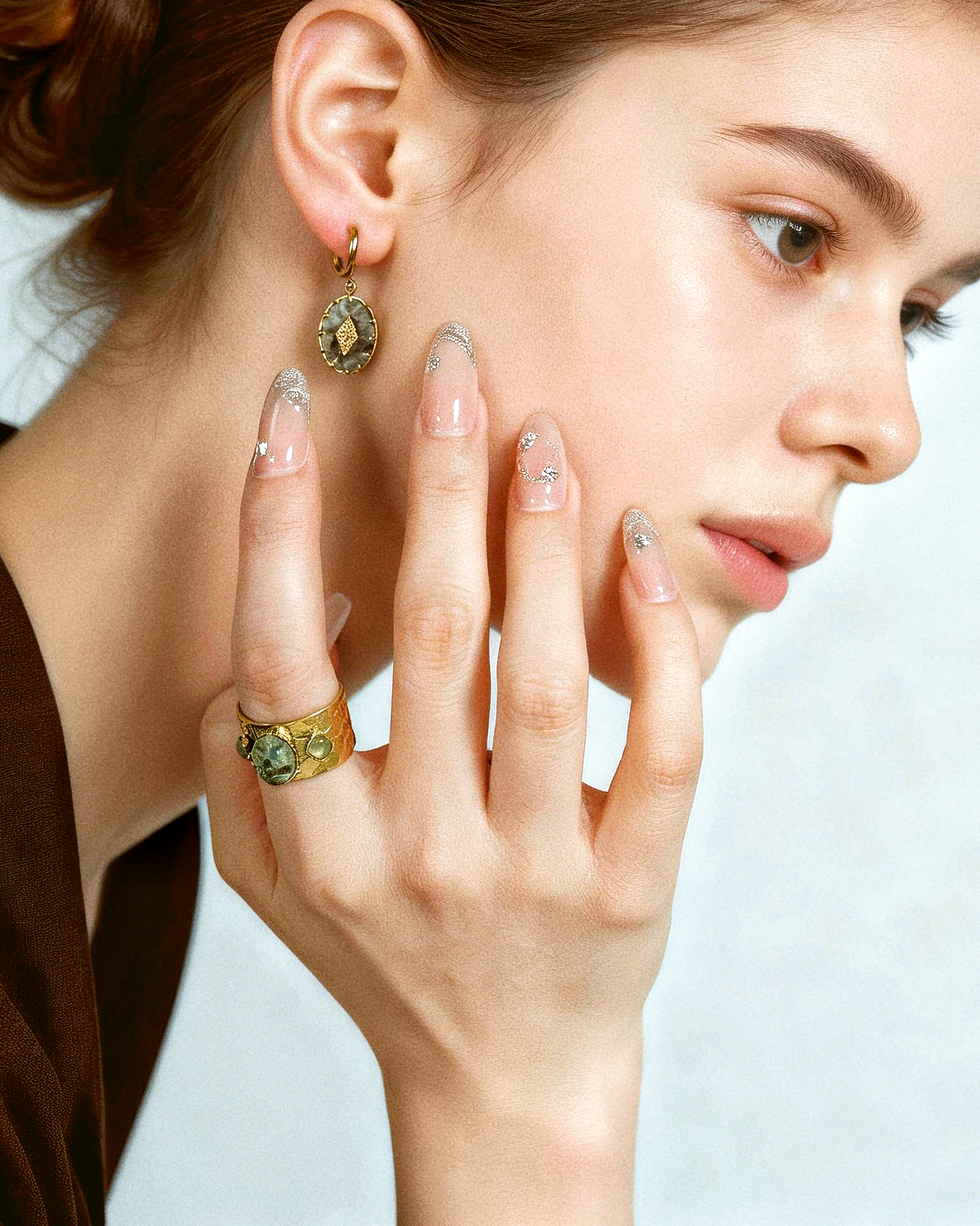 turquoise gemstone drop earrings worn by model