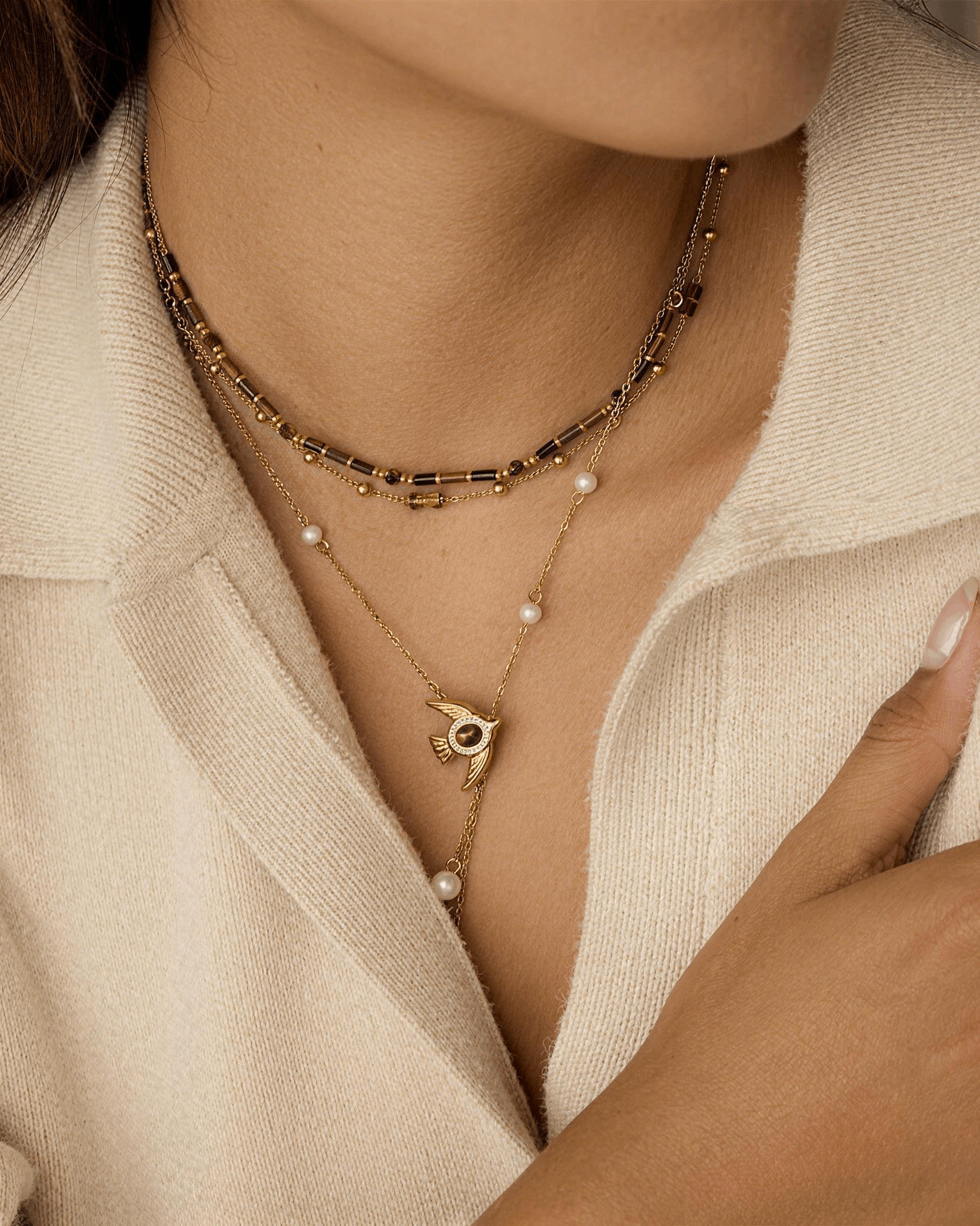 Pearl & Dove Tiger's Eye Y-Necklace