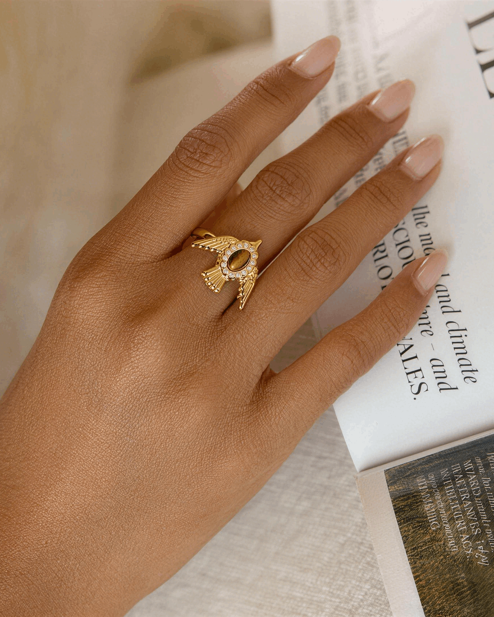 Dove & Tiger's Eye Open Ring