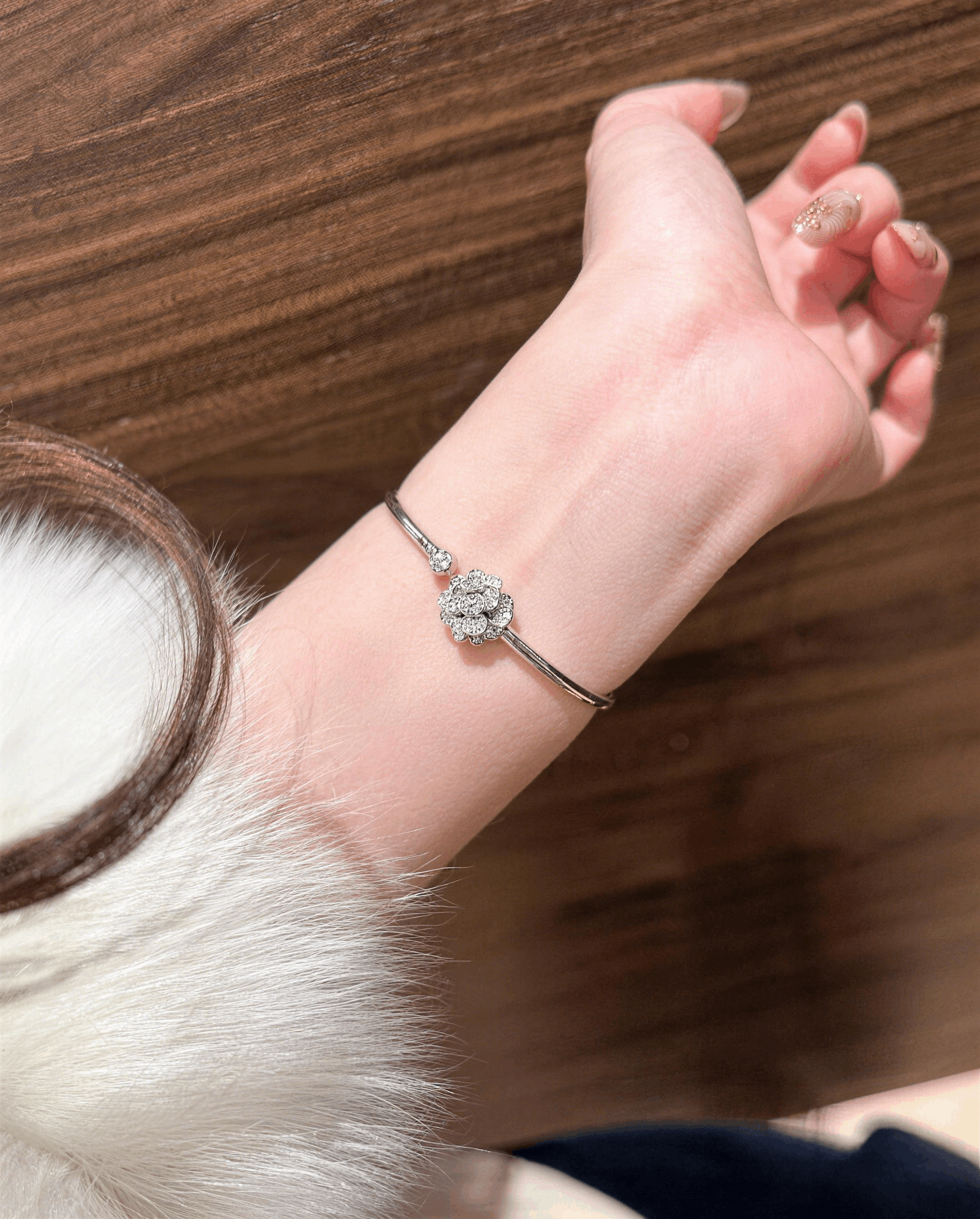 Sparkling Cubic Zirconia Flower Bangle