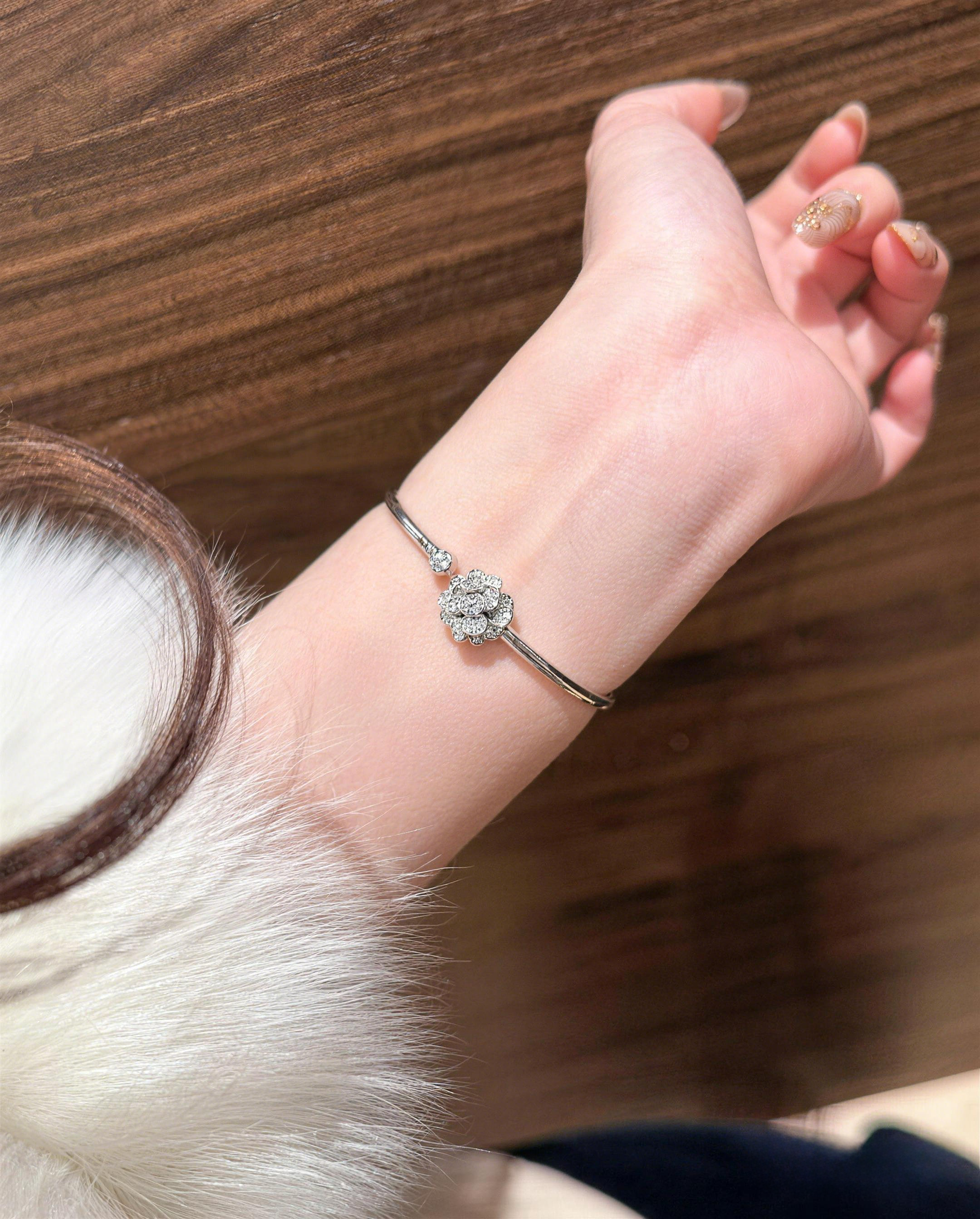 Sparkling Cubic Zirconia Flower Bangle