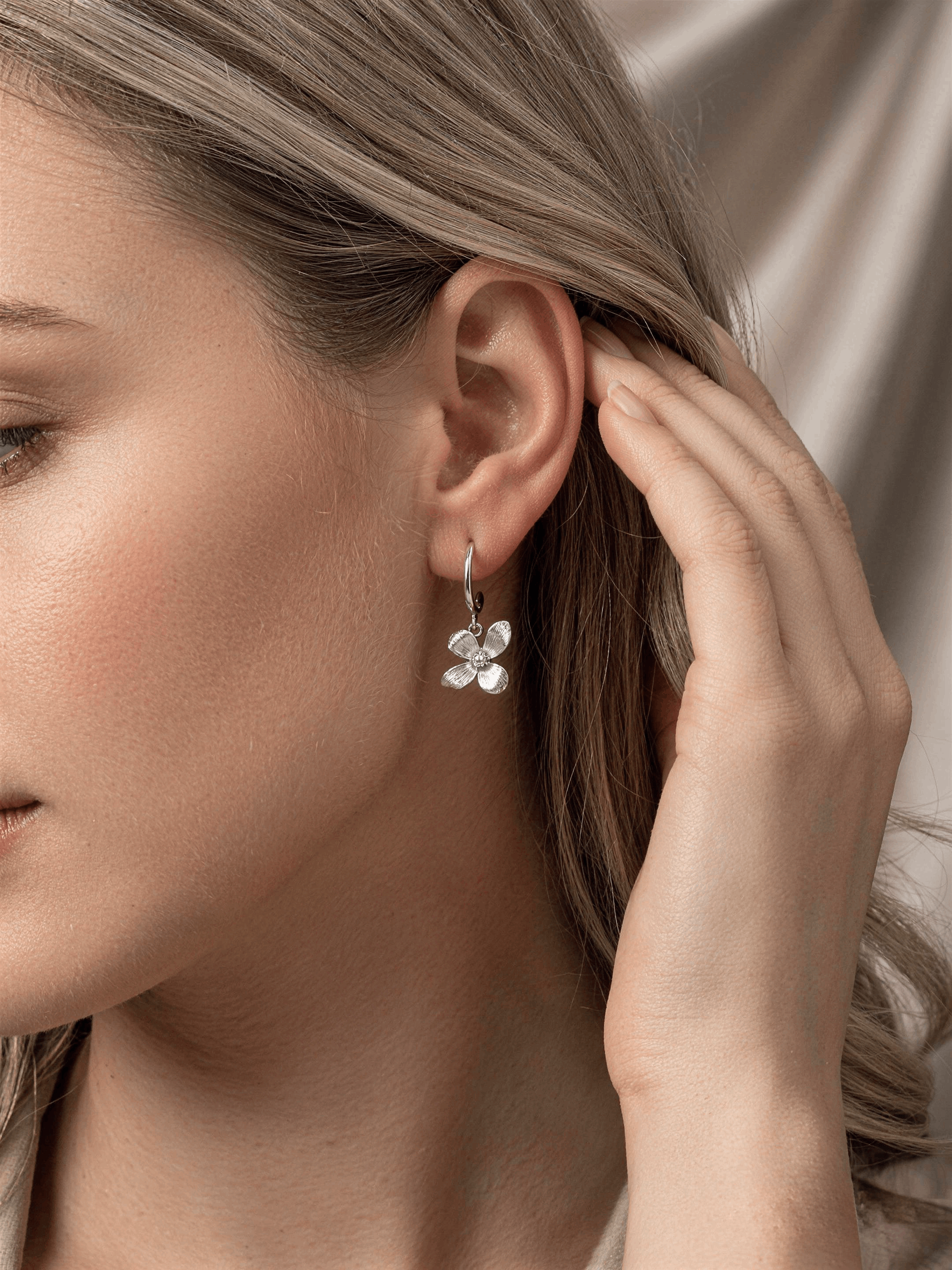 Brushed Flower Drop Earrings