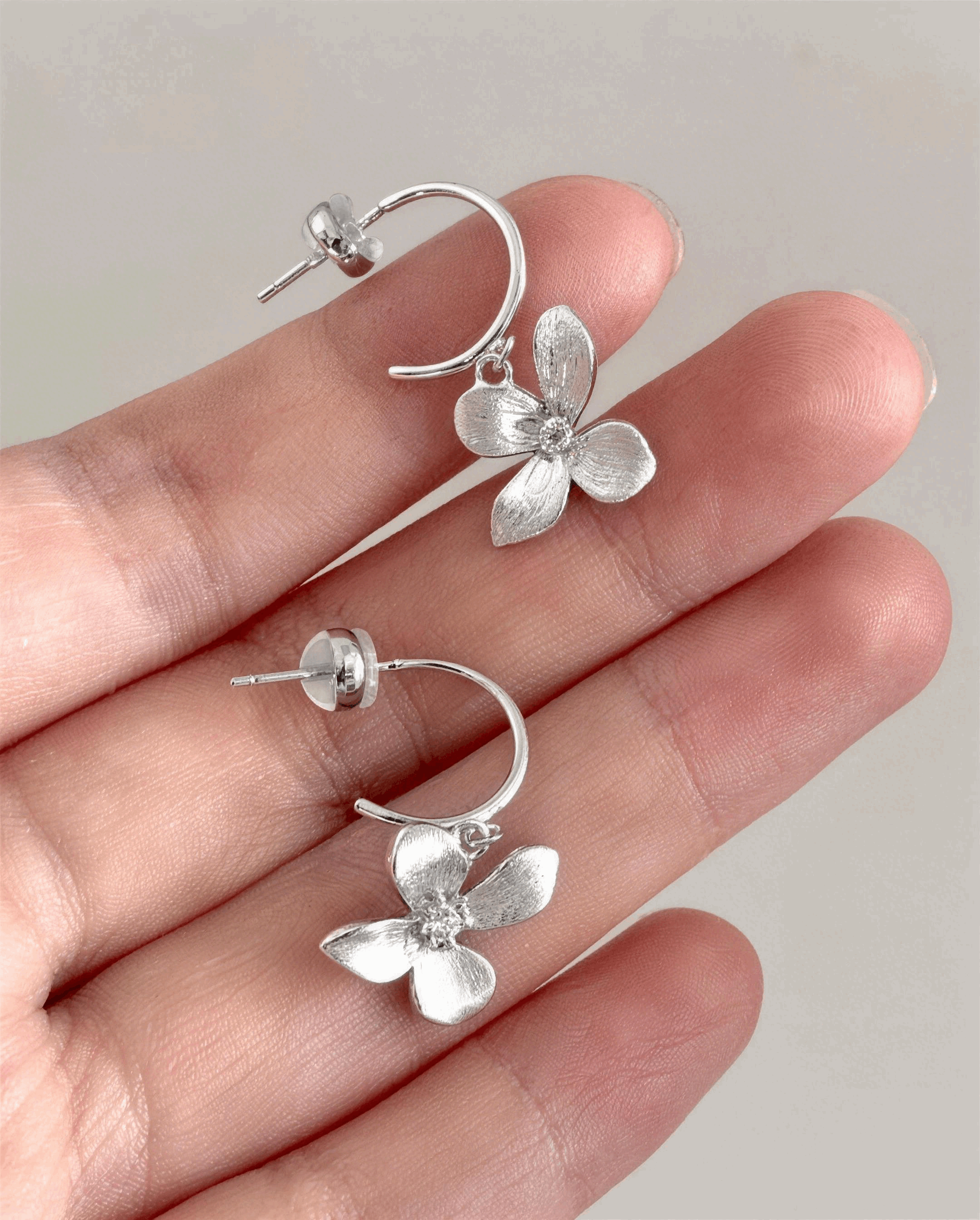 Brushed Flower Drop Earrings