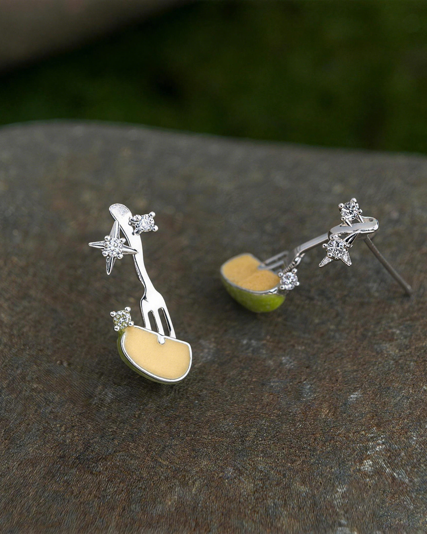 Harvest Picnic Fork & Apple Stud Earrings