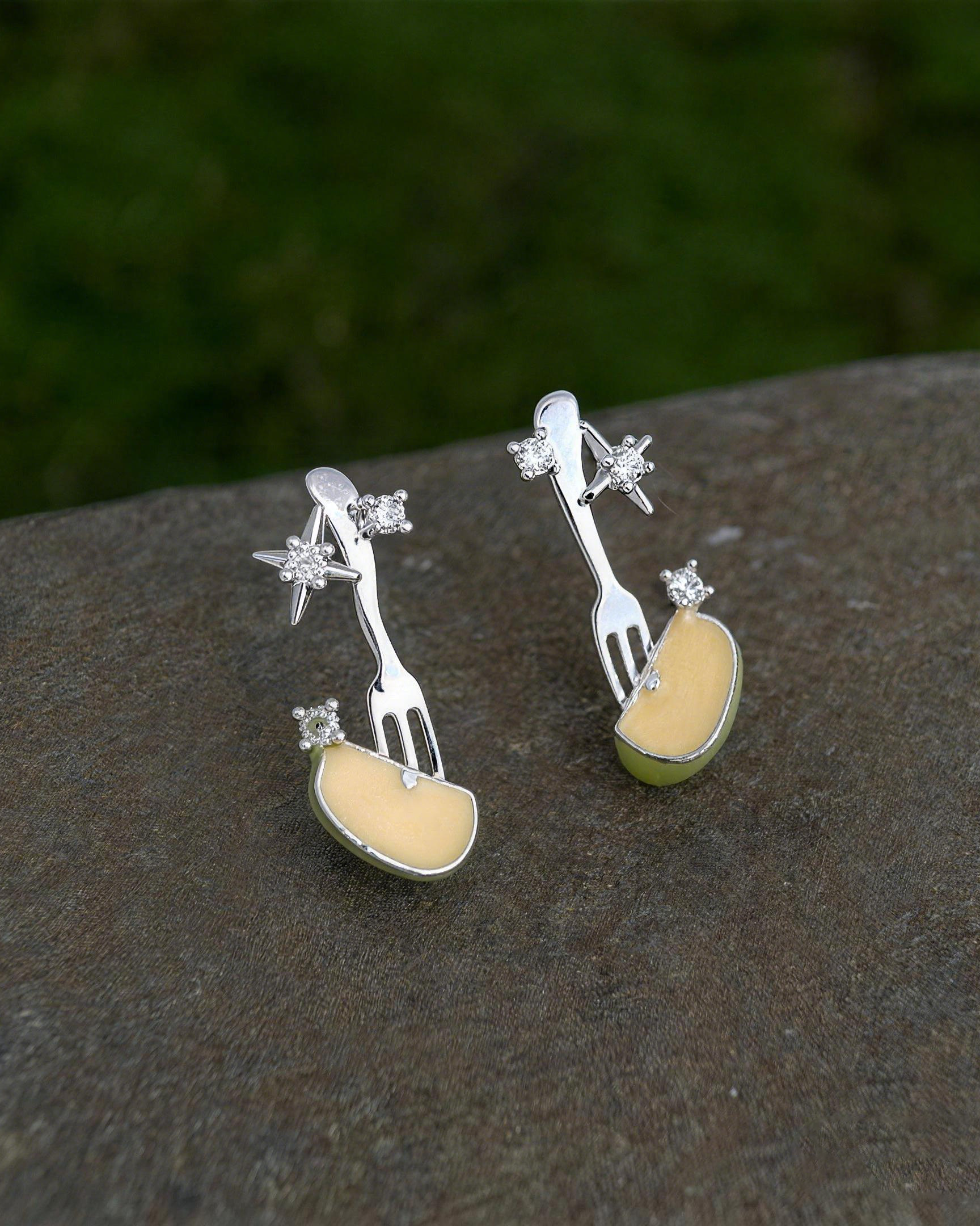 Harvest Picnic Fork & Apple Stud Earrings