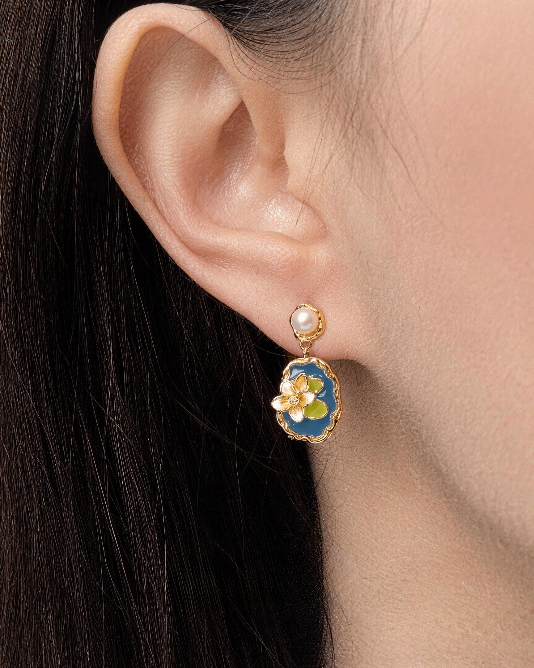 Enamel Flower Drop Earrings