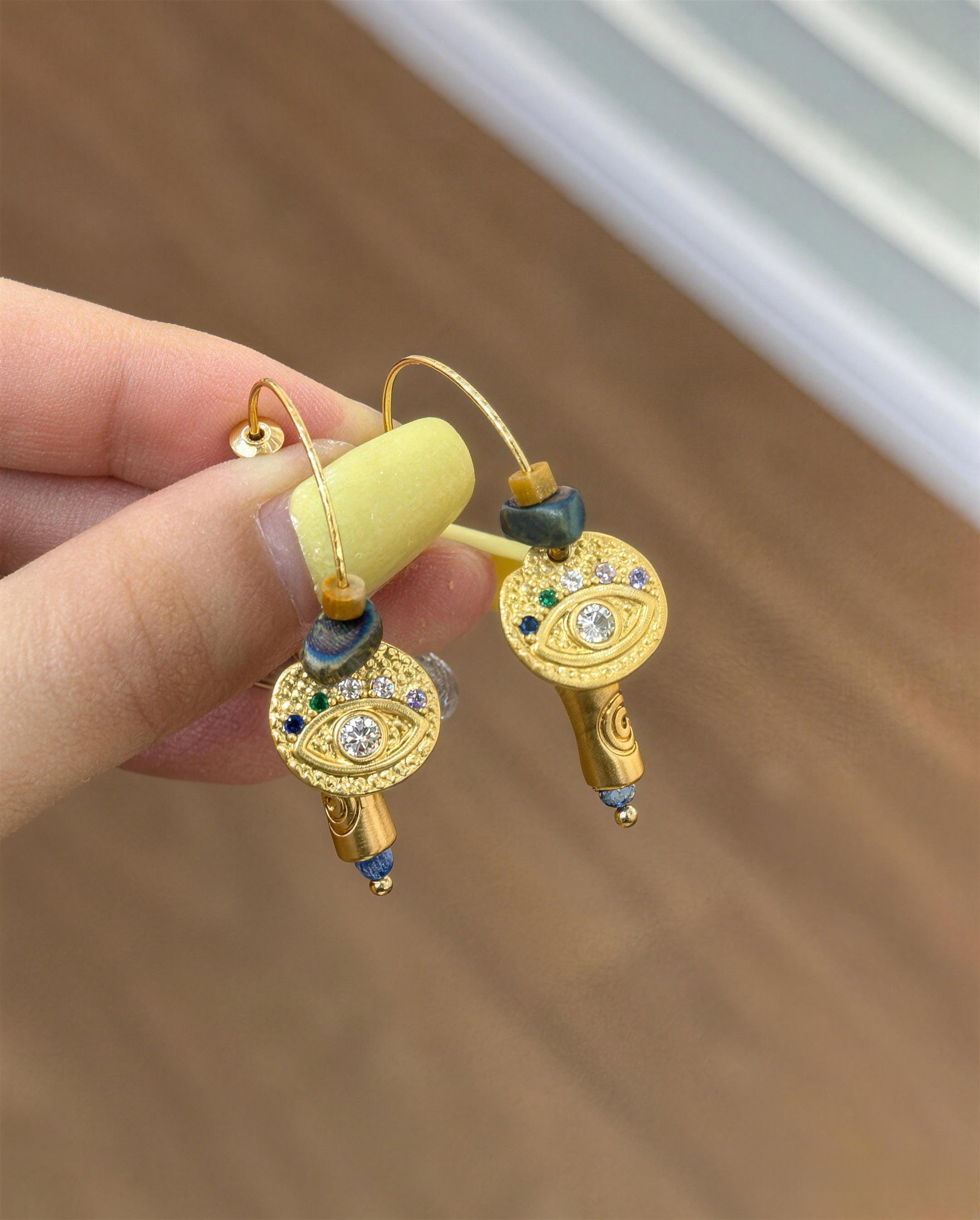 Gemstone Evil Eye Earrings